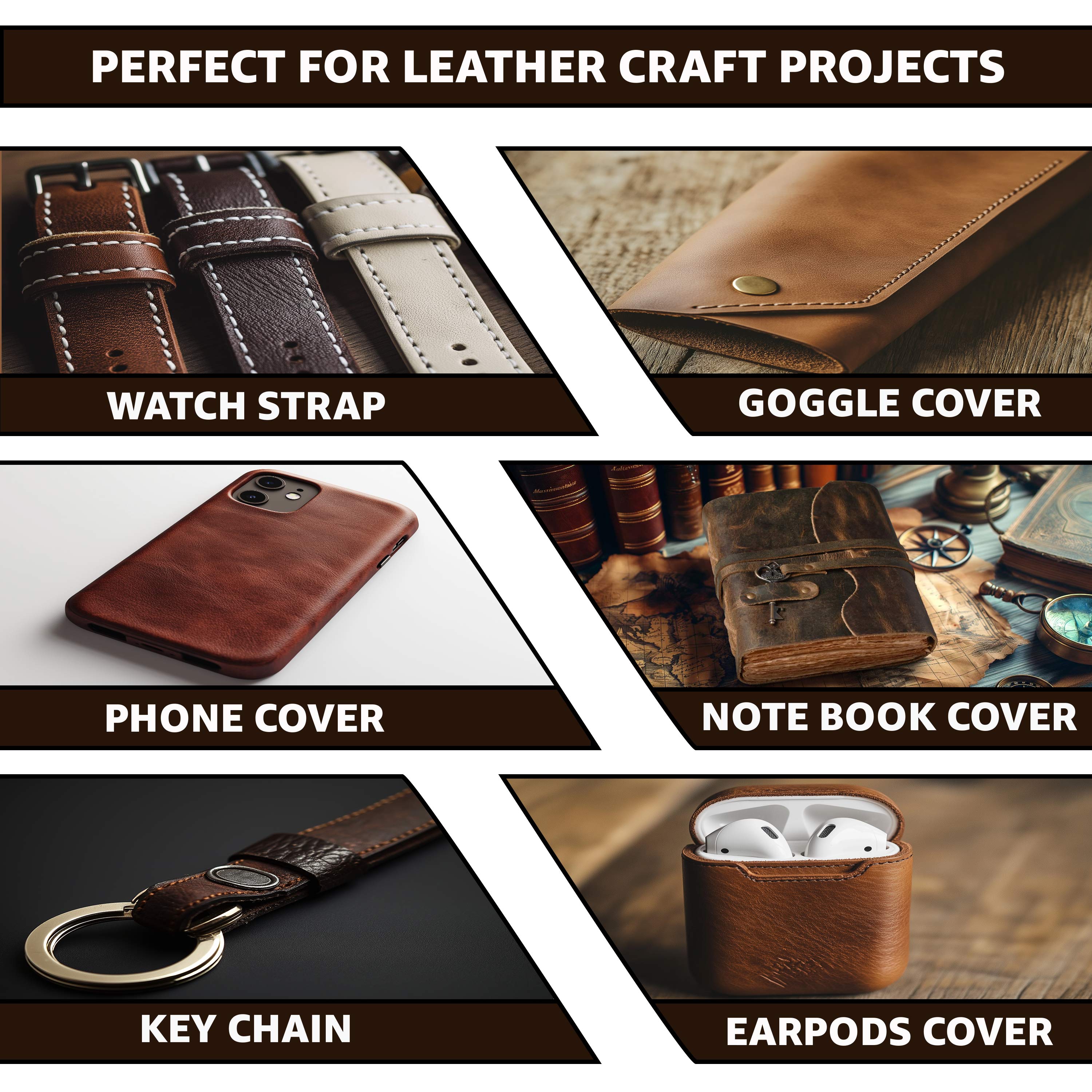 Genuine Leather Sheet - 12''x12'' Cowhide Leather for Crafts - 2mm Thick, Pack of 3 - Square Leather for Tooling, Wallet, Jewellery and DIY Projects