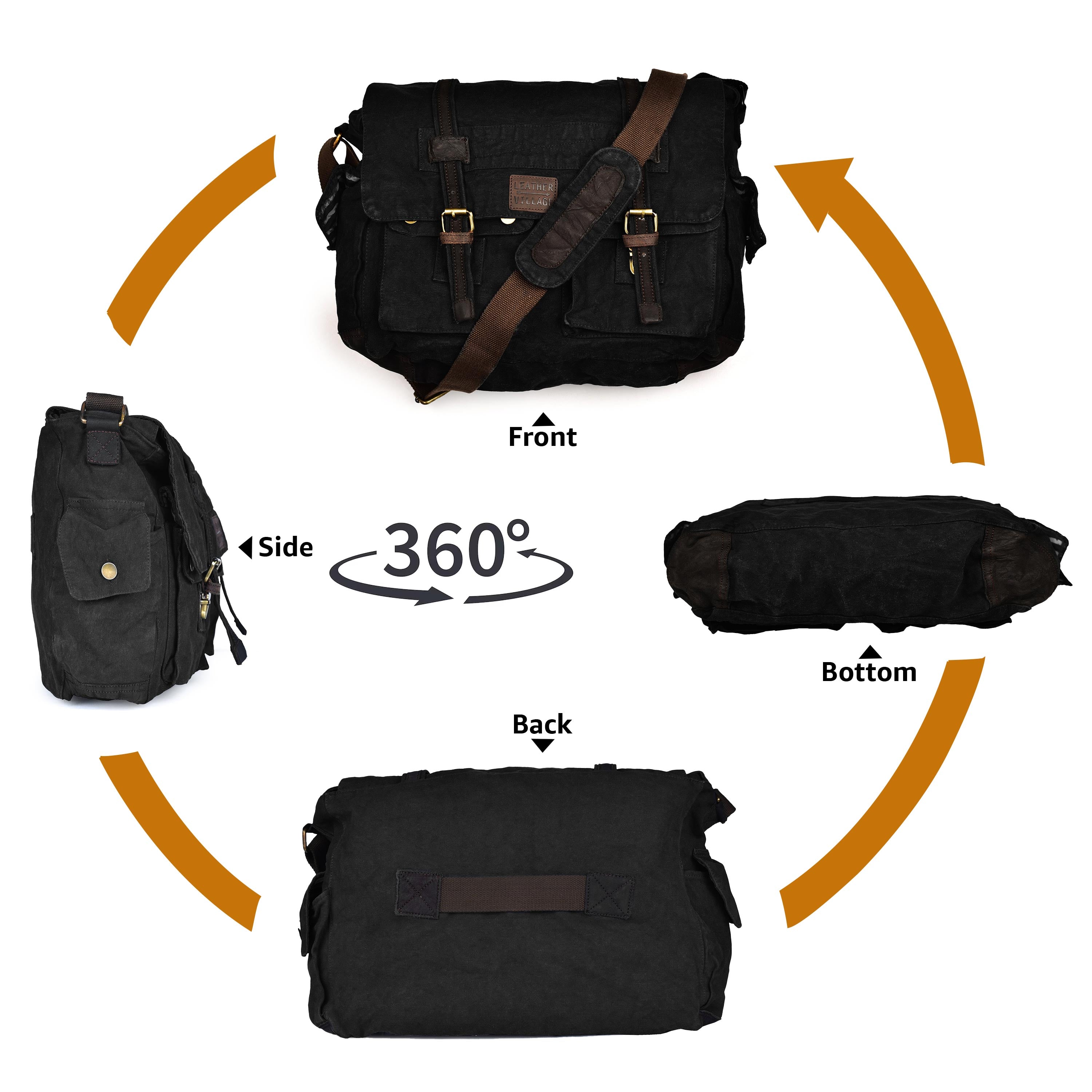 Canvas Messenger Shoulder Bag - Black