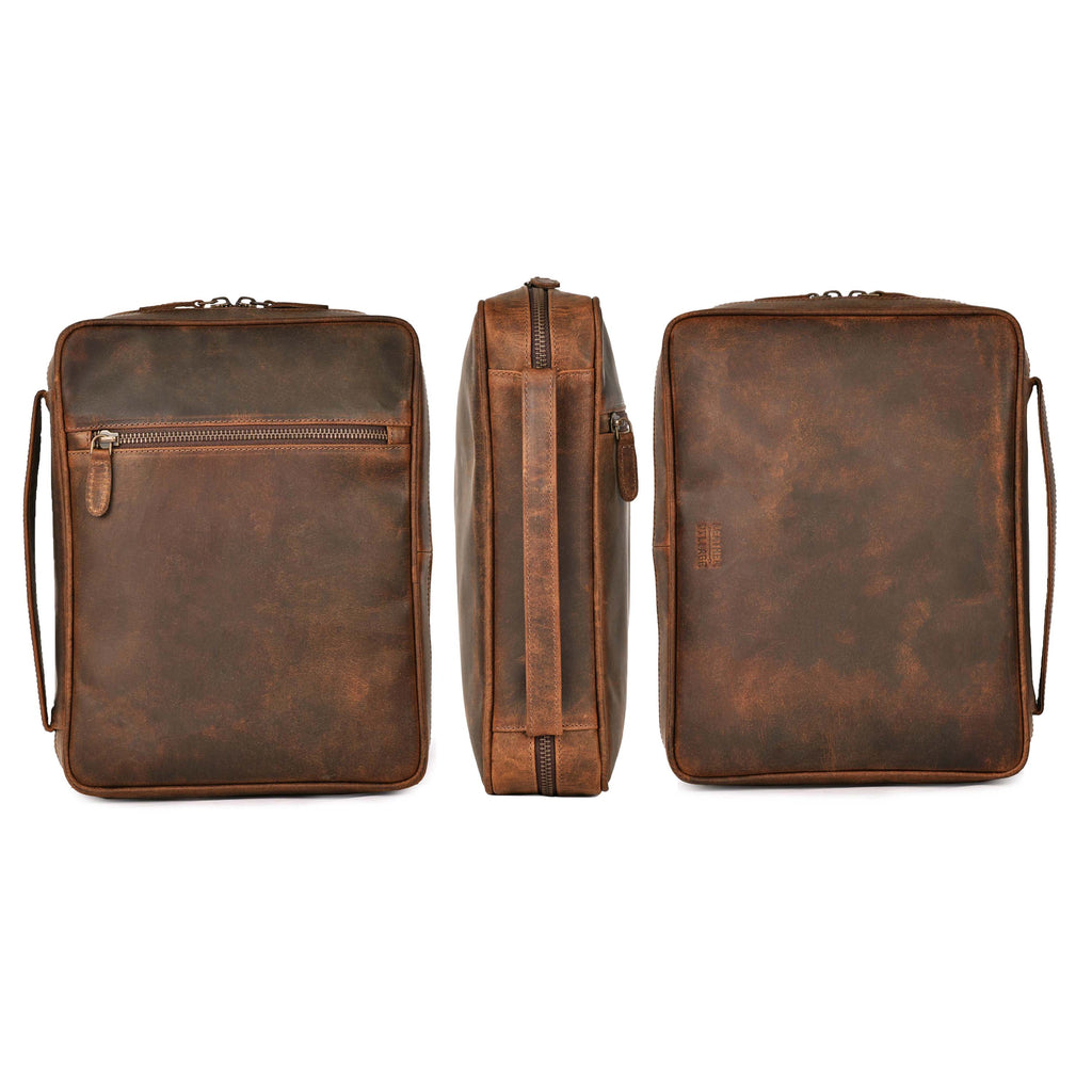 Distressed Brown Leather Bible Cover with Zipper - Protective Bible Case Leather Village