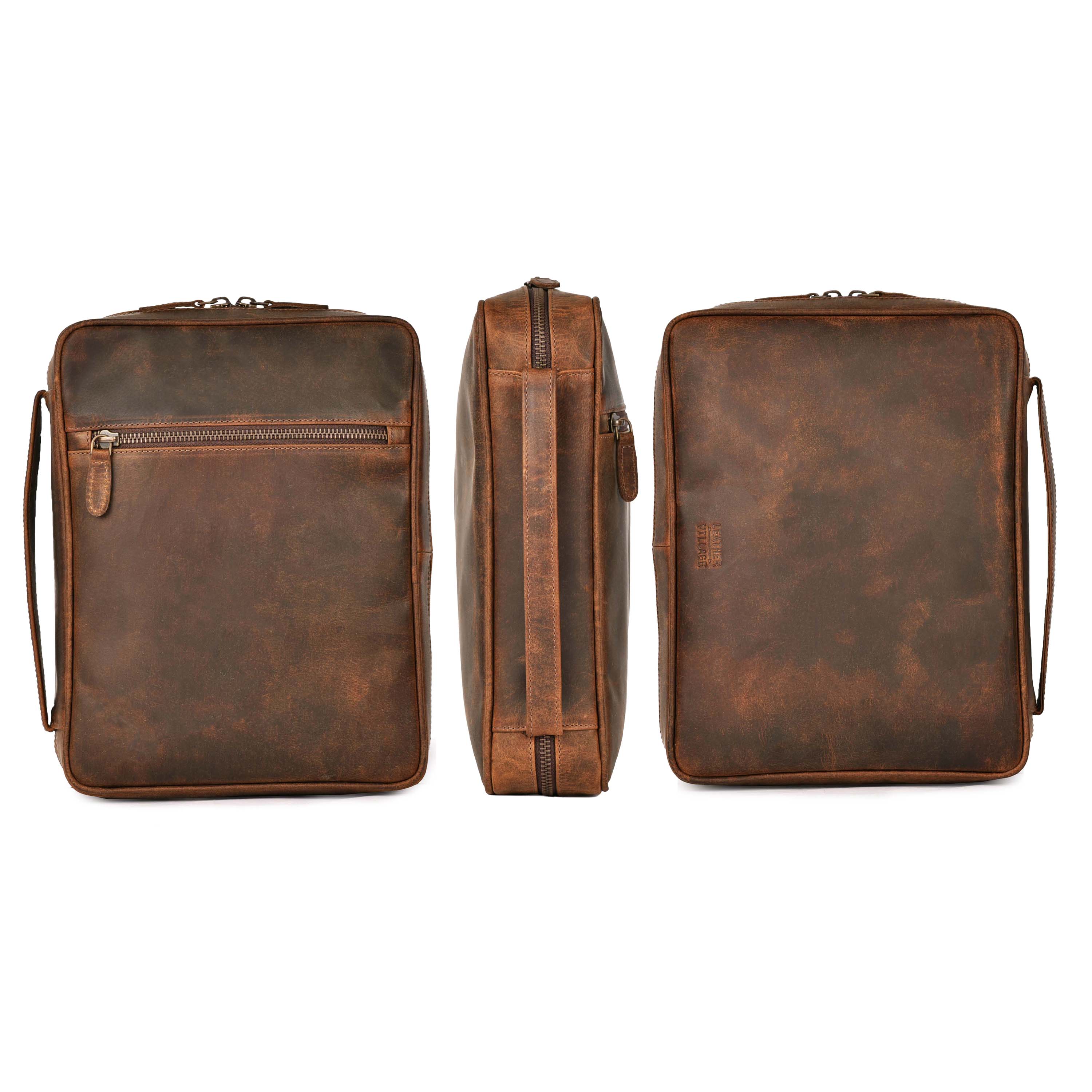 Distressed Brown Leather Bible Cover with Zipper - Protective Bible Case