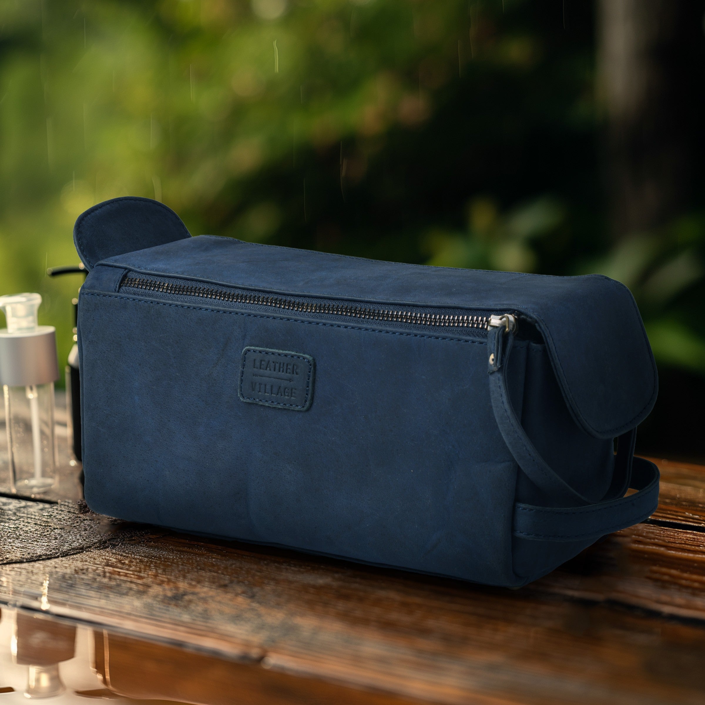 Leather Toiletry Bag for Travel - Blue