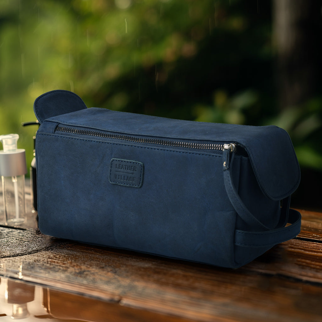 Leather Toiletry Bag for Travel - Blue