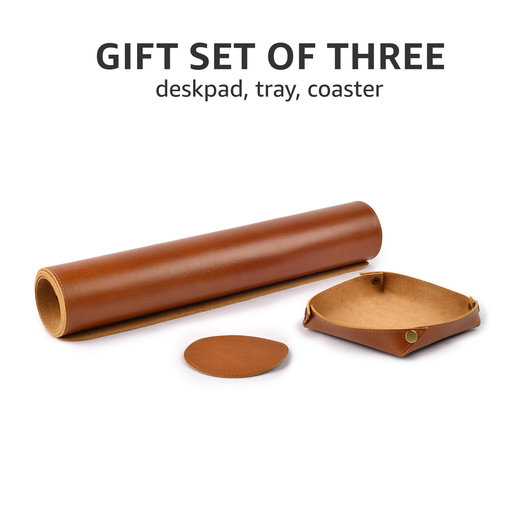 Real Leather Desk Mat for Desktop & Laptop - Tan Leather Village