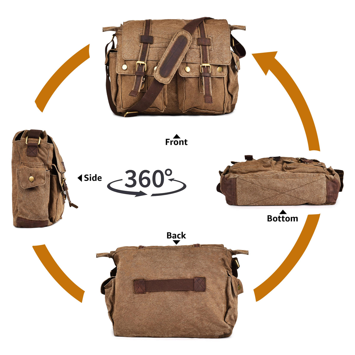 Vintage Canvas Messenger Bag – 16 Inch Handmade Laptop Shoulder Bag for Men & Women – Crossbody Work Bag for Office, Travel & Daily Use - Brown