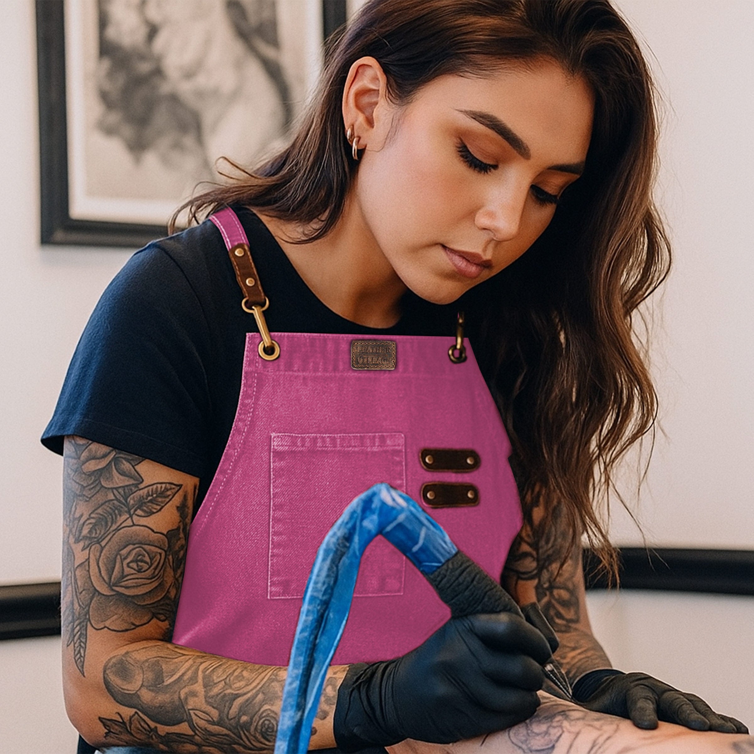 Chef Aprons for Men Women with Large Pockets, Cotton Canvas Cross Back Adjustable Work Apron, Size M to XXL