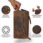 Leather Toiletry Bag for Travel - Rustic Brown