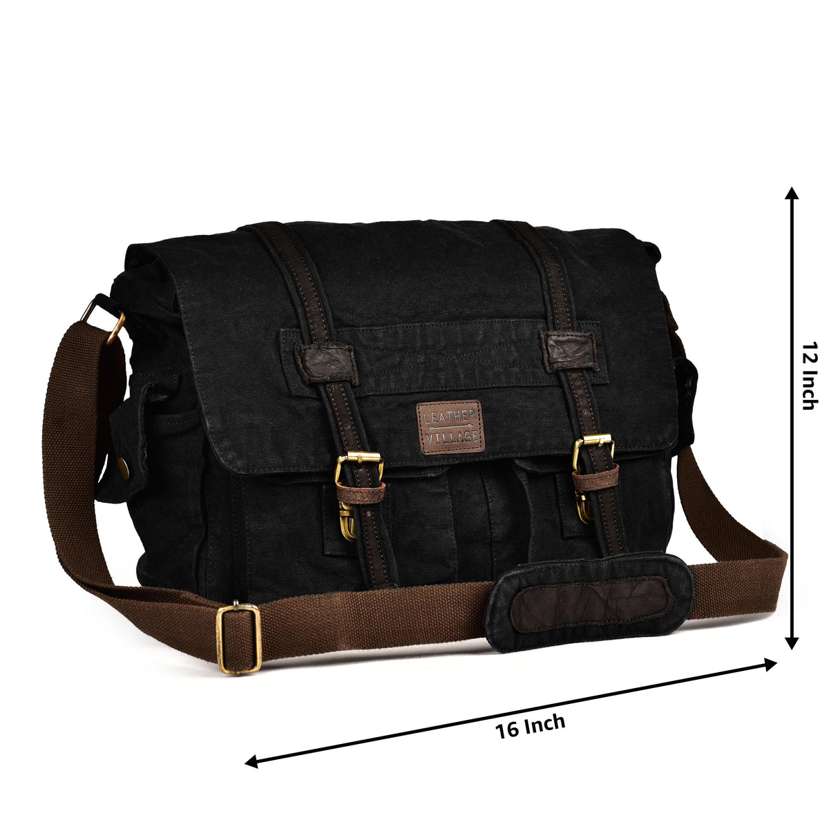 Vintage Canvas Messenger Bag – 16 Inch Handmade Laptop Shoulder Bag for Men & Women – Crossbody Work Bag for Office, Travel & Daily Use - Brown
