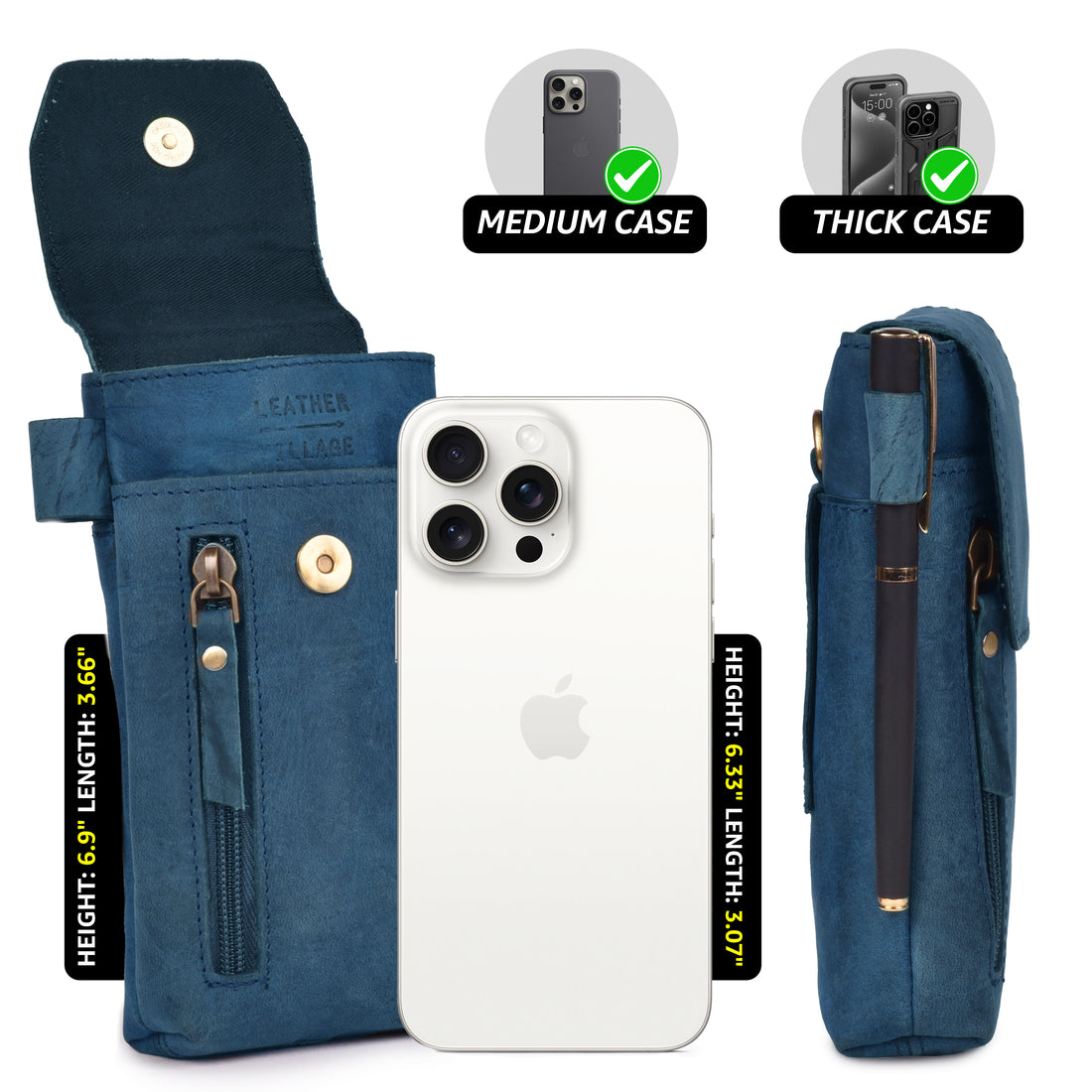 Leather Village Genuine Leather Phone Holster Pouch with Belt Clip, Magnetic Closure, ID Card Holder - Universal Case for iPhone, Samsung Galaxy, Google Pixel