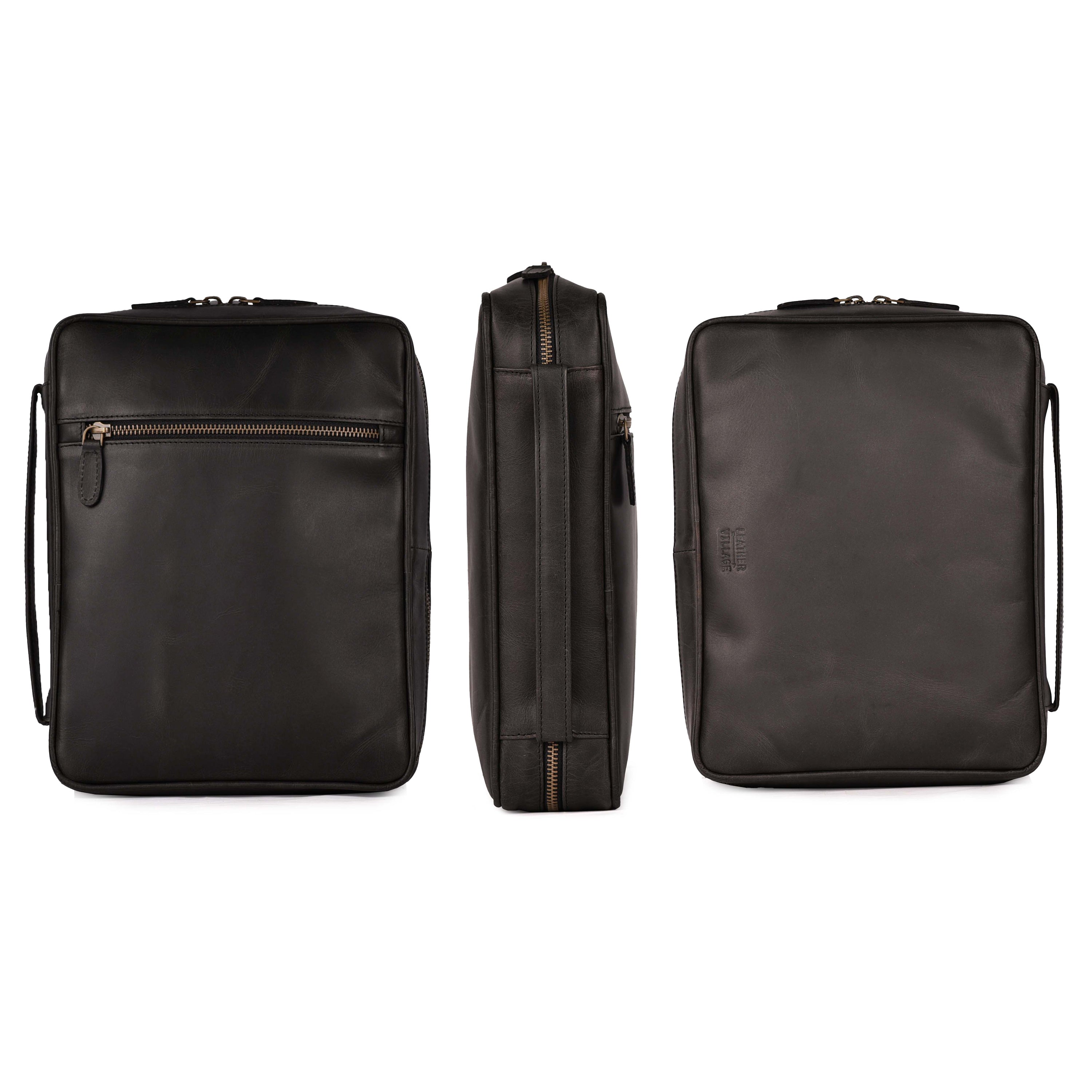 Black Leather Bible Cover with Zipper - Protective Bible Case