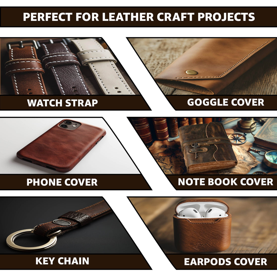 Genuine Leather Sheet - 12''x12'' Cowhide Leather for Crafts - 2mm Thick, Pack of 3 - Square Leather for Tooling, Wallet, Jewellery and DIY Projects