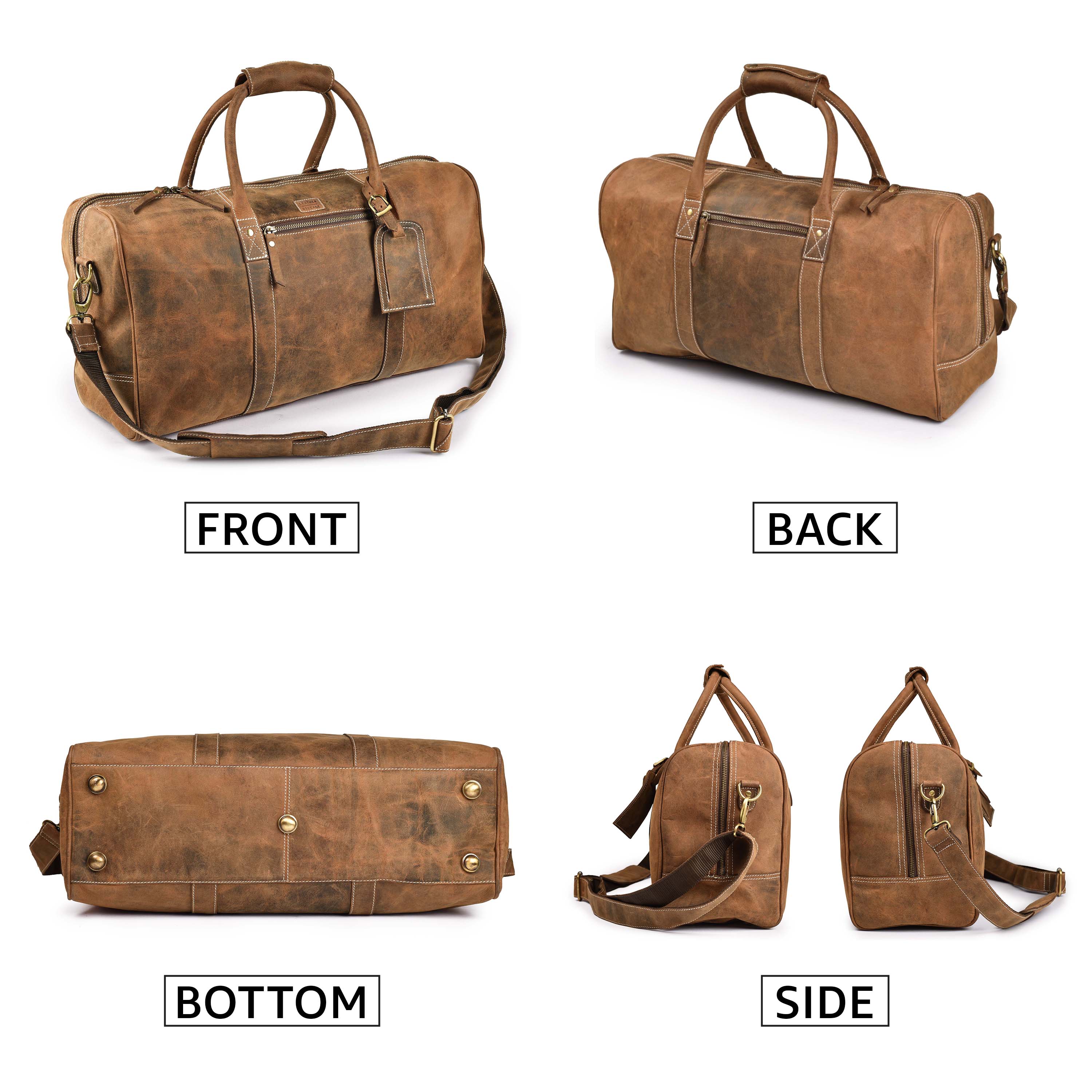 Leather Travel Duffel Bag - Brown