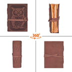Handmade owl leather journal with vintage design and rustic paper sheets
