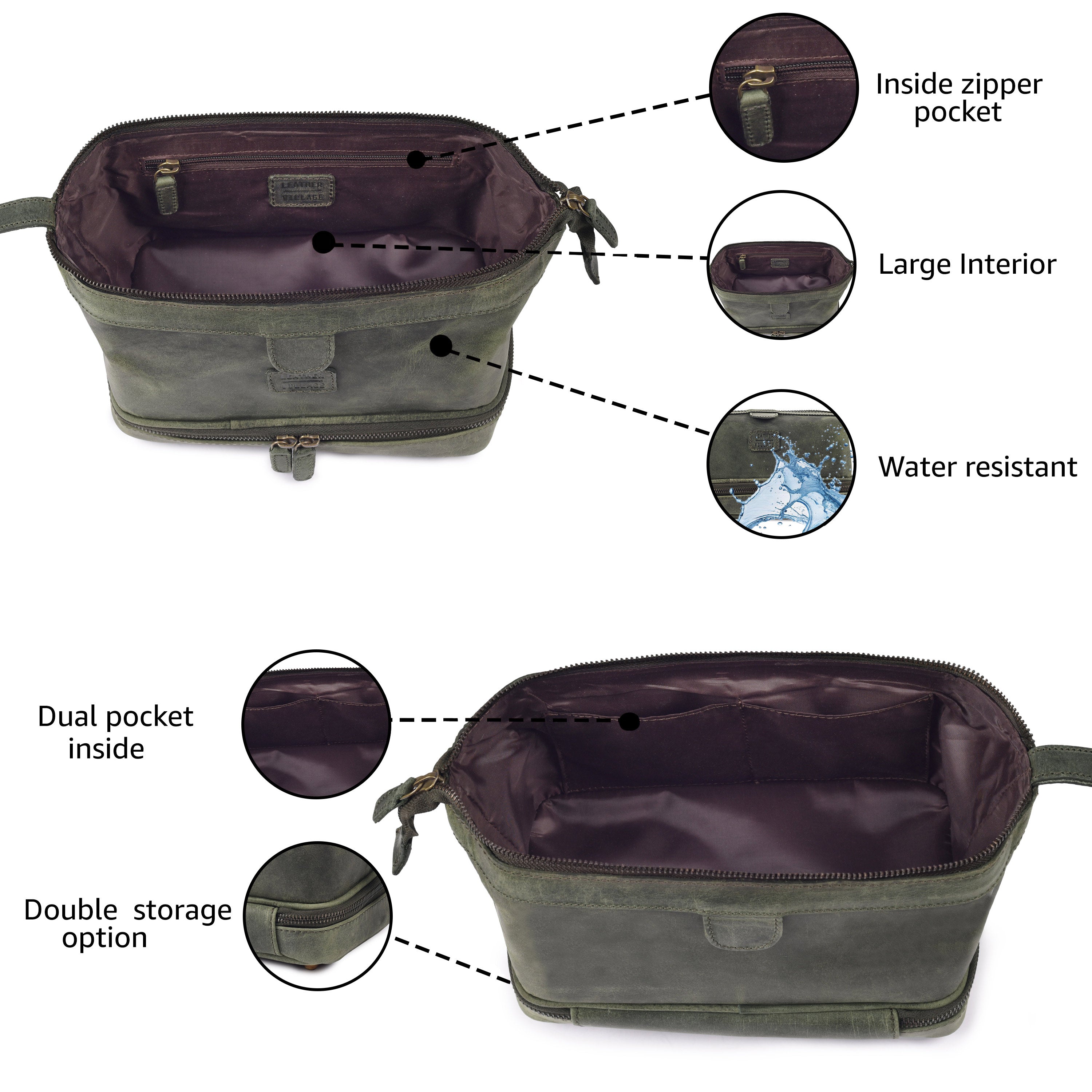 Olive Leather Dopp Kit – Travel Toiletry Bag Leather Village