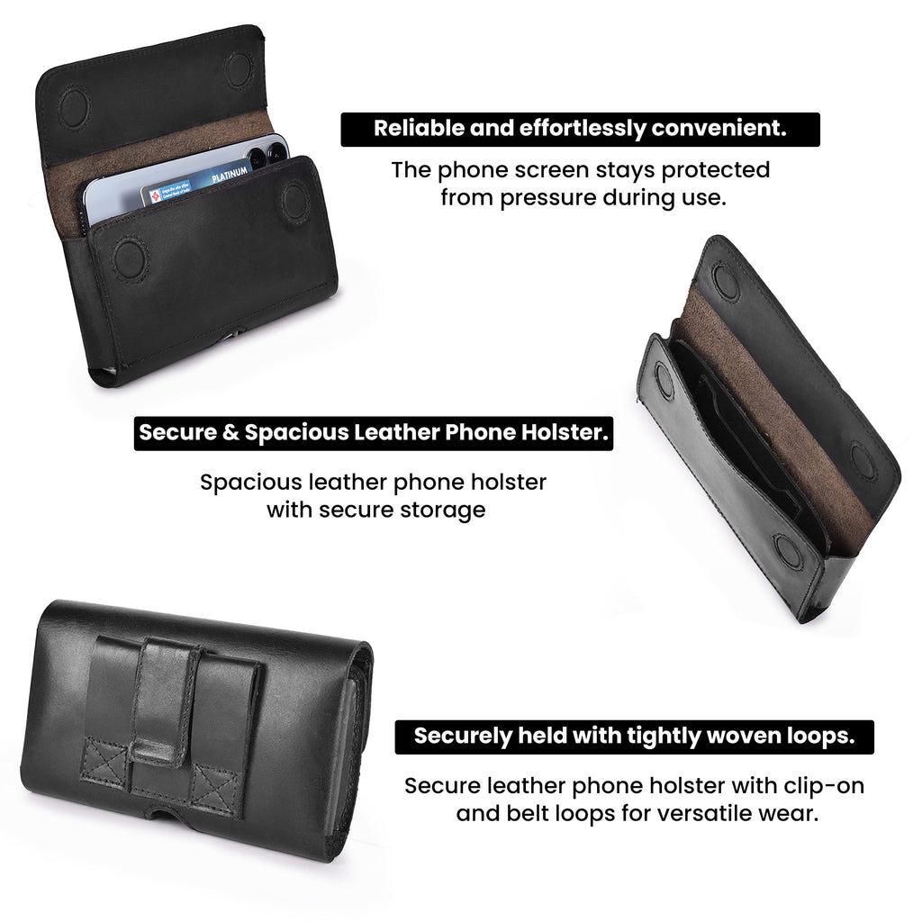 Leather Phone Belt Pouch - Black Leather Village