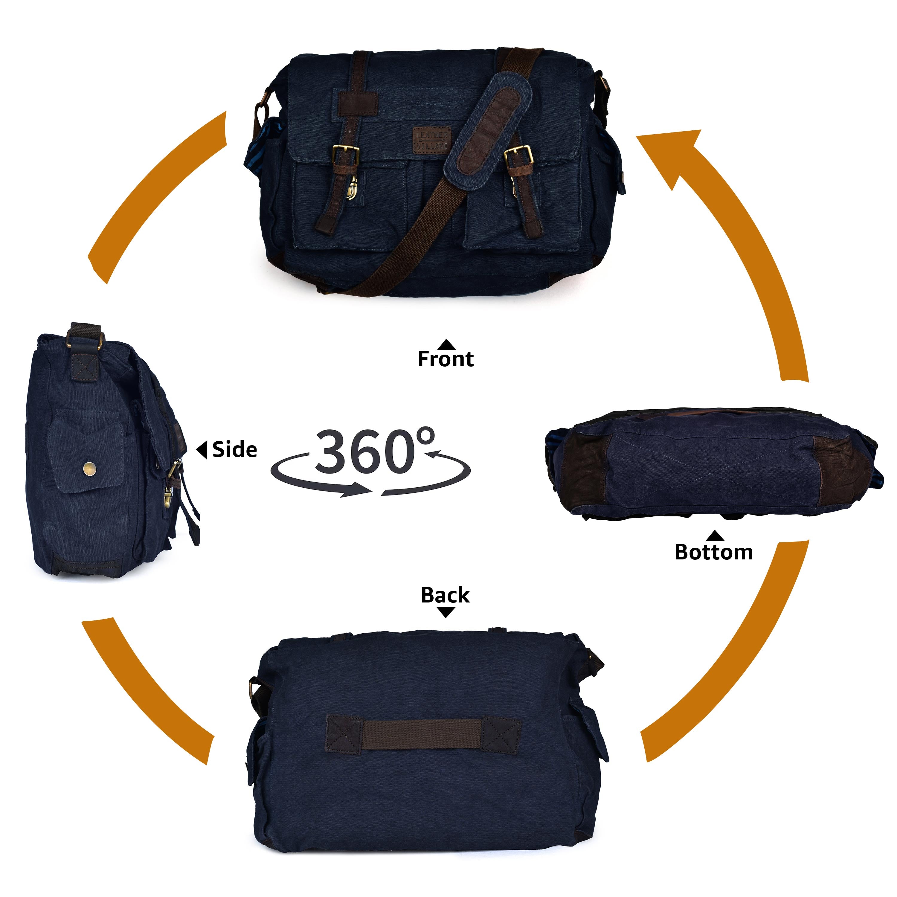 Canvas Messenger Shoulder Bag - Blue