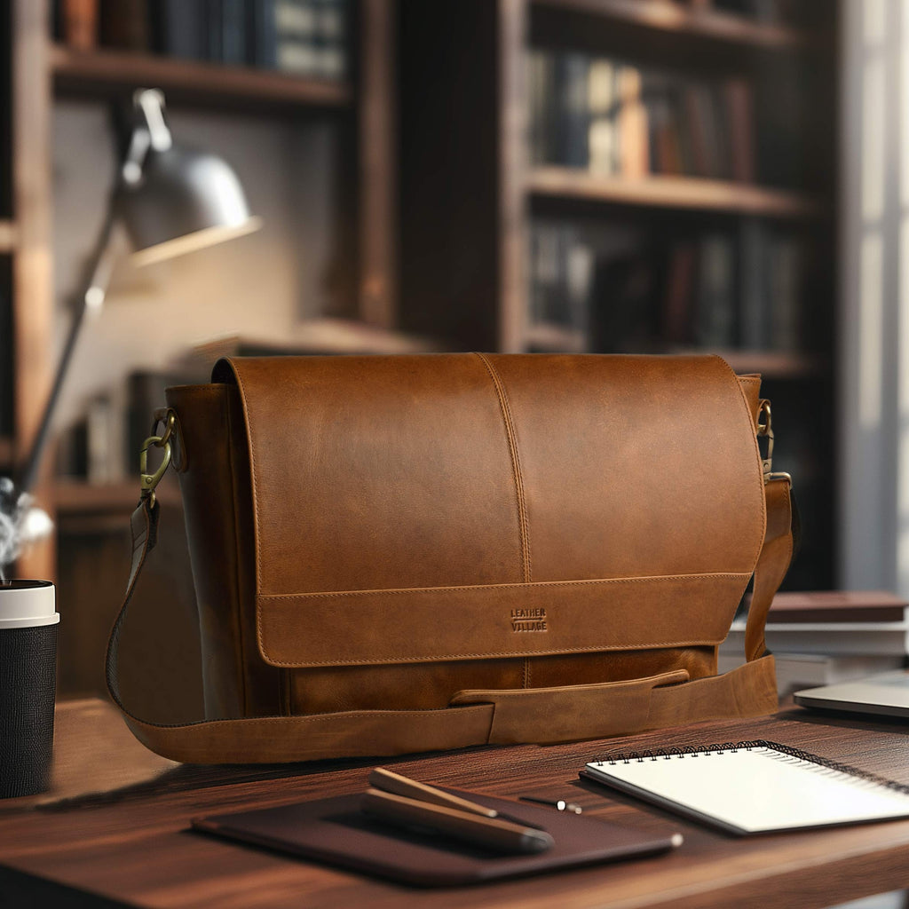 Handmade Vintage Leather Messenger Bag - Tan