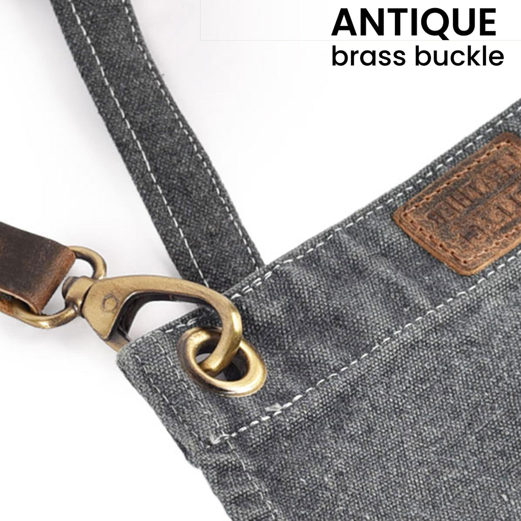 Canvas Cross-Back Work Apron for Men - Grey