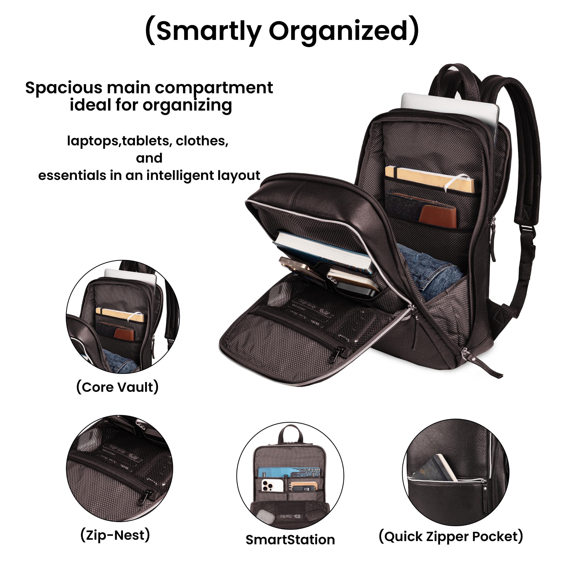 Dark Brown Leather Laptop Backpack for Work & Travel