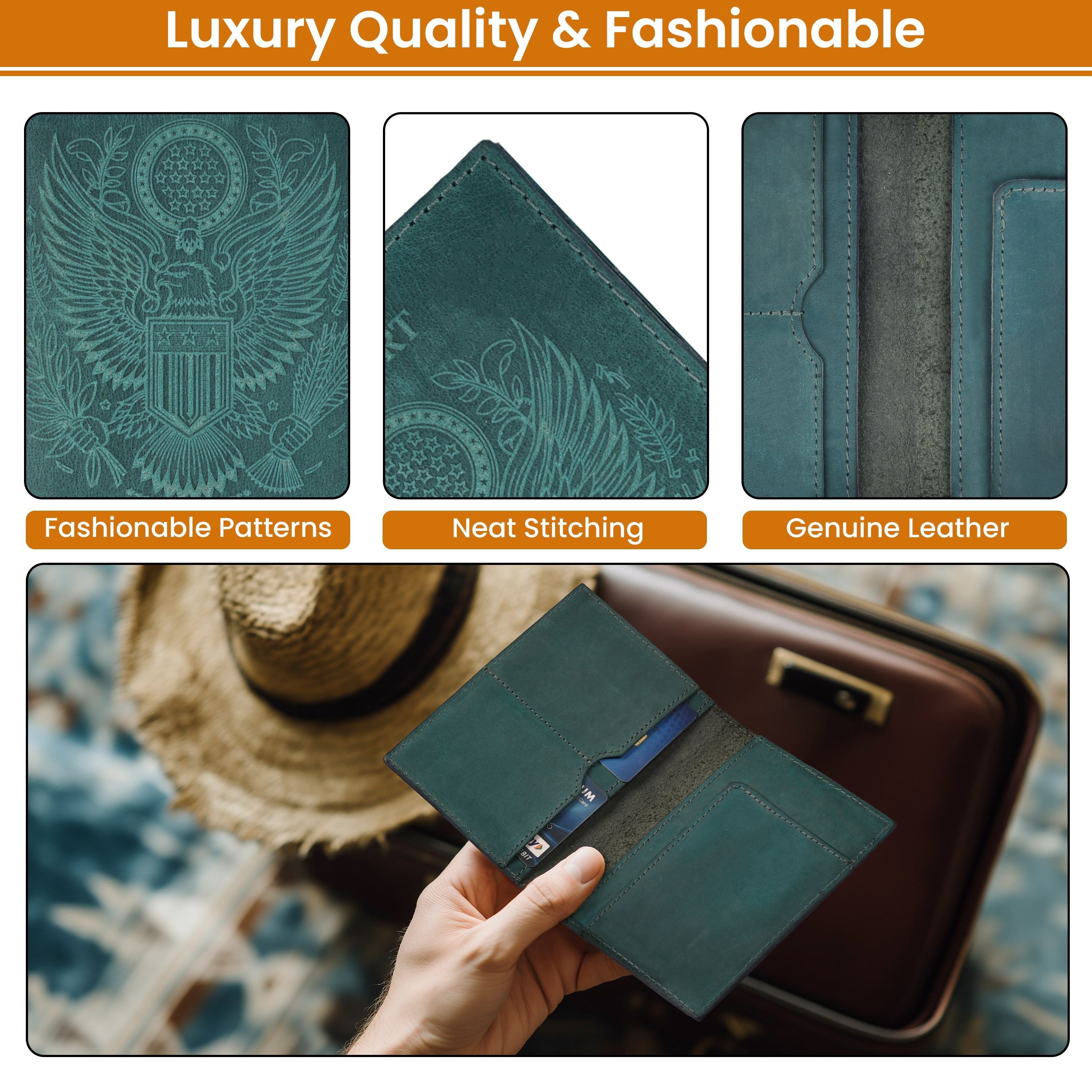 Leather Village green handcrafted leather travel passport case