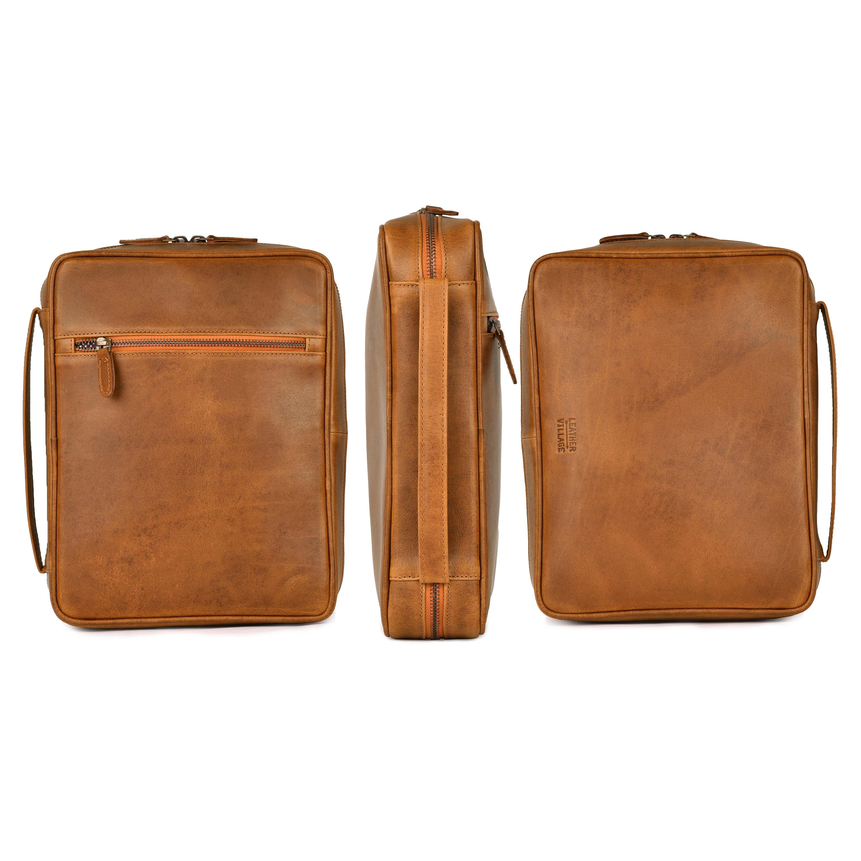Tan Leather Bible Cover with Zipper - Protective Bible Case Leather Village