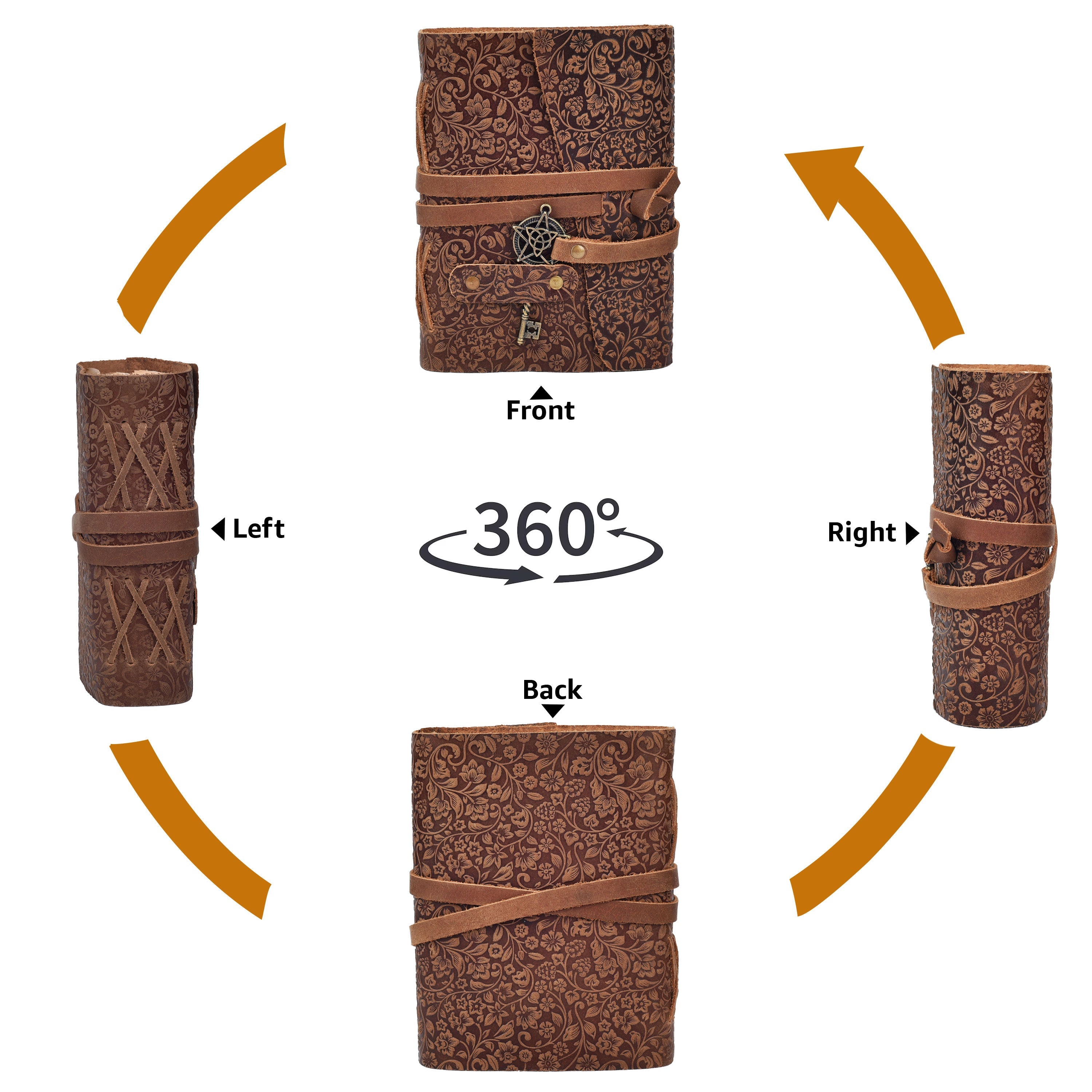 Floral Leather Notebook - Brown Leather Village