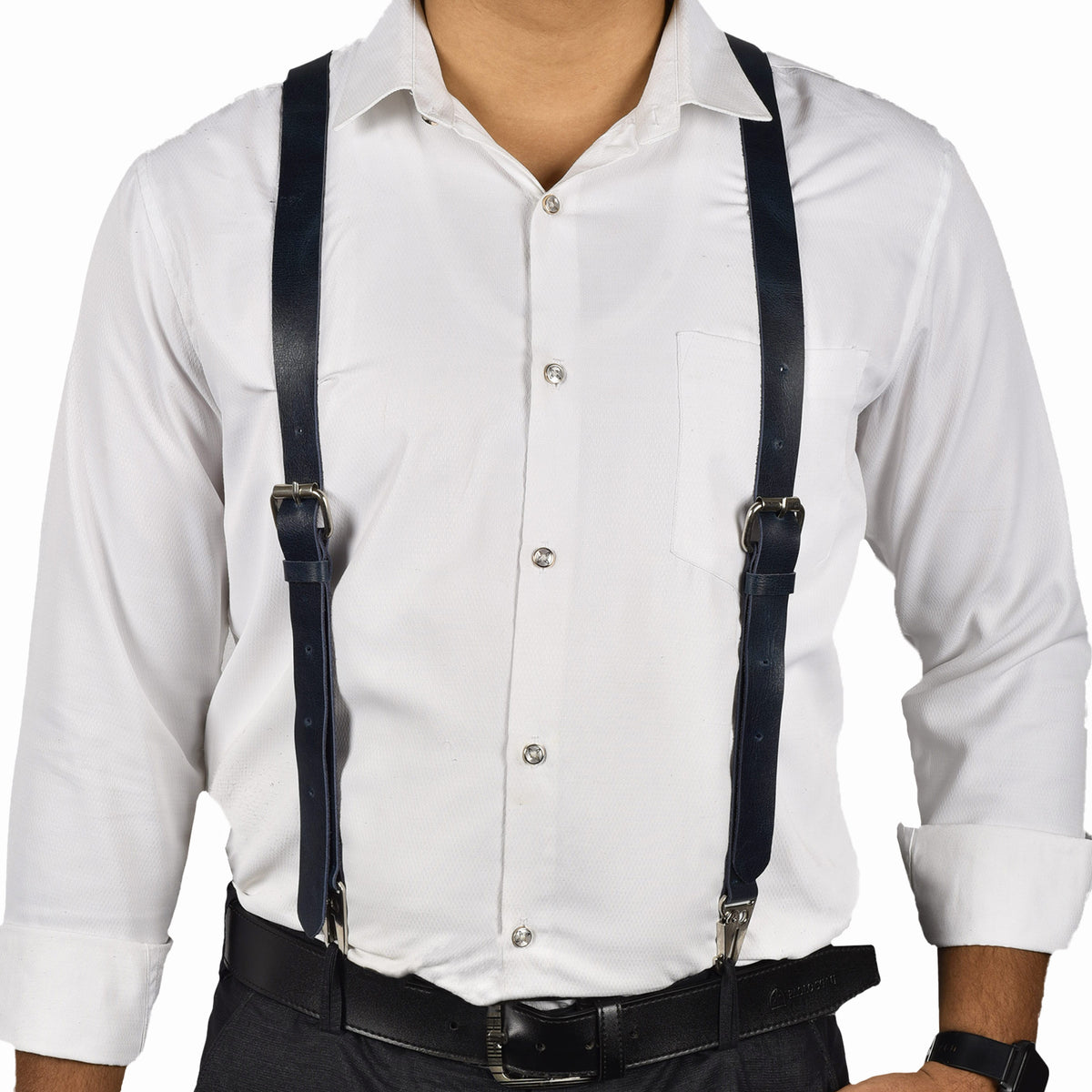 Leather Suspenders for Men & Women Adjustable Y-Back Braces with Snaps Vintage Classic Style for Any Occasion