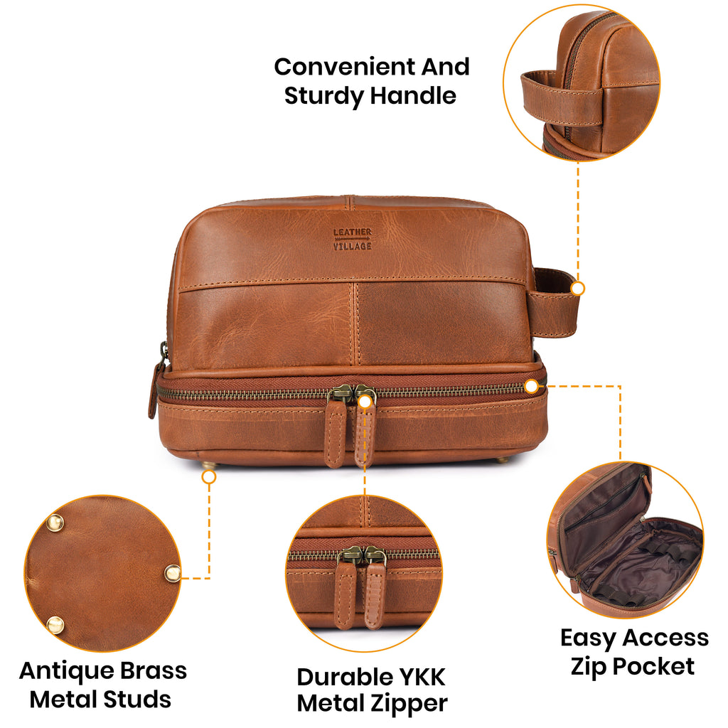 Stylish Leather Village leather travel organizer for toiletries and accessories