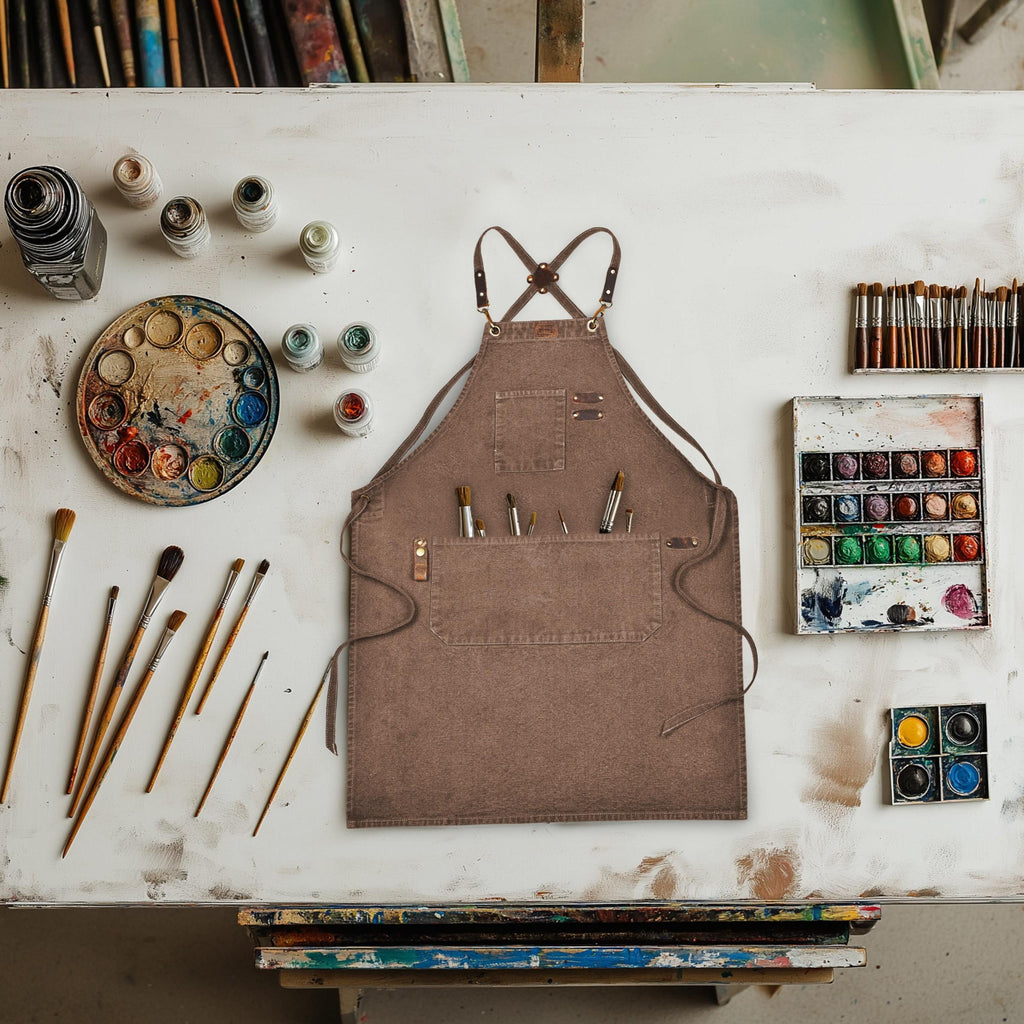 Canvas Cross-Back Work Apron for Men - Brown