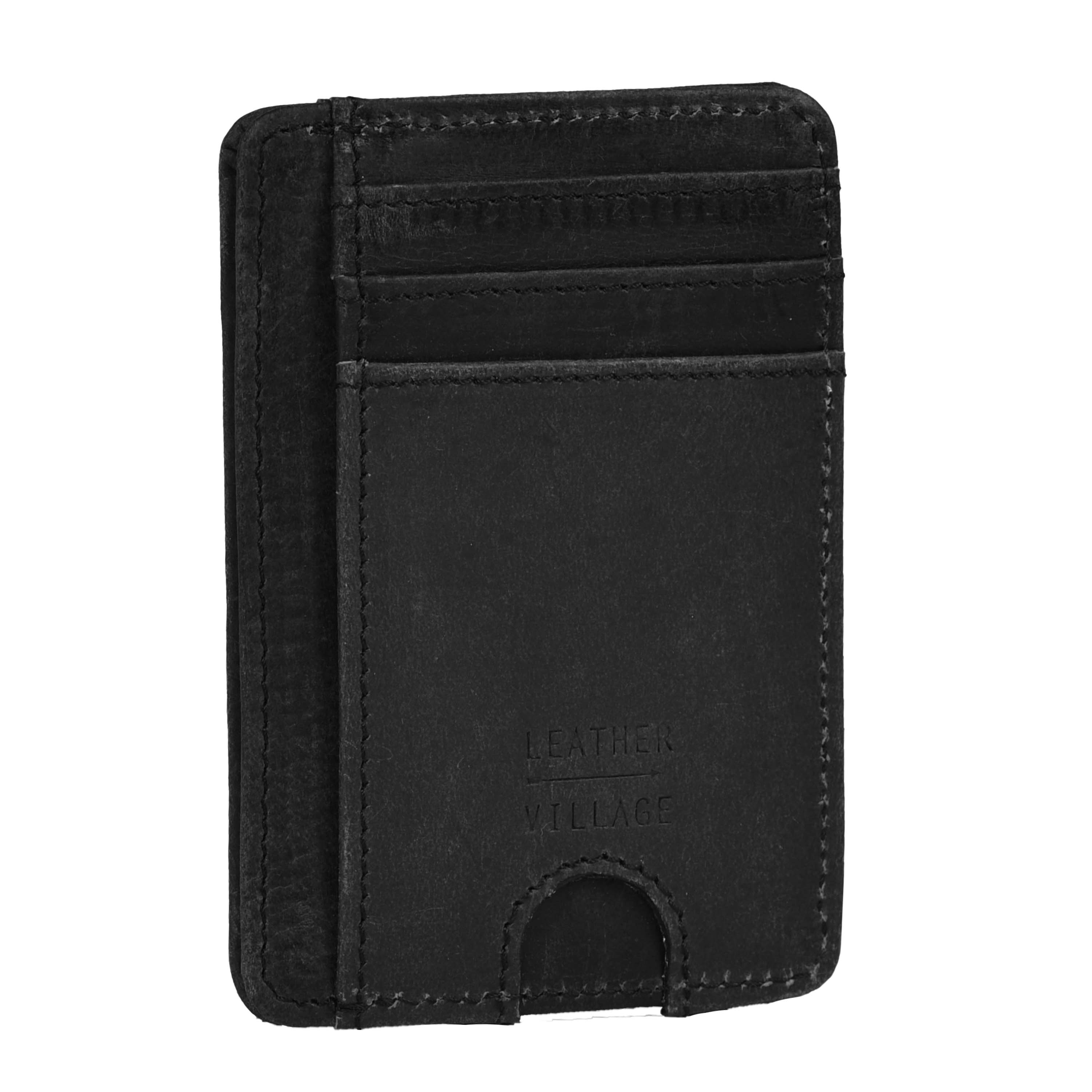 Leather Slim Wallet RFID Blocking Front Pocket Minimalist Credit Card Holder