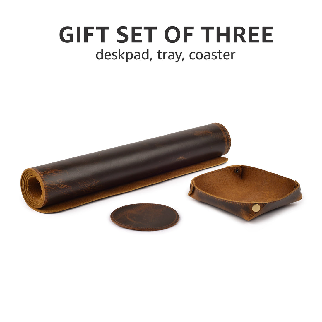 Real Leather Desk Mat for Desktop & Laptop, with Leather Tray & Tea Coaster, 3mm Thick 32''x16'' Genuine Leather Desk Cover-Protector-Blotter