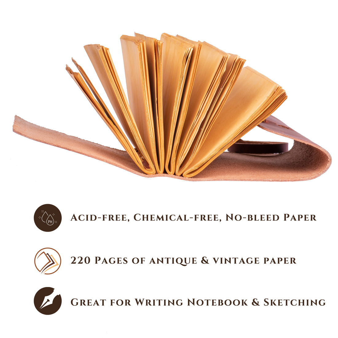 Chocolate Brown Color - Leather Bound Travel Journal Notebook Planner - Blank Paper - 220 Pages