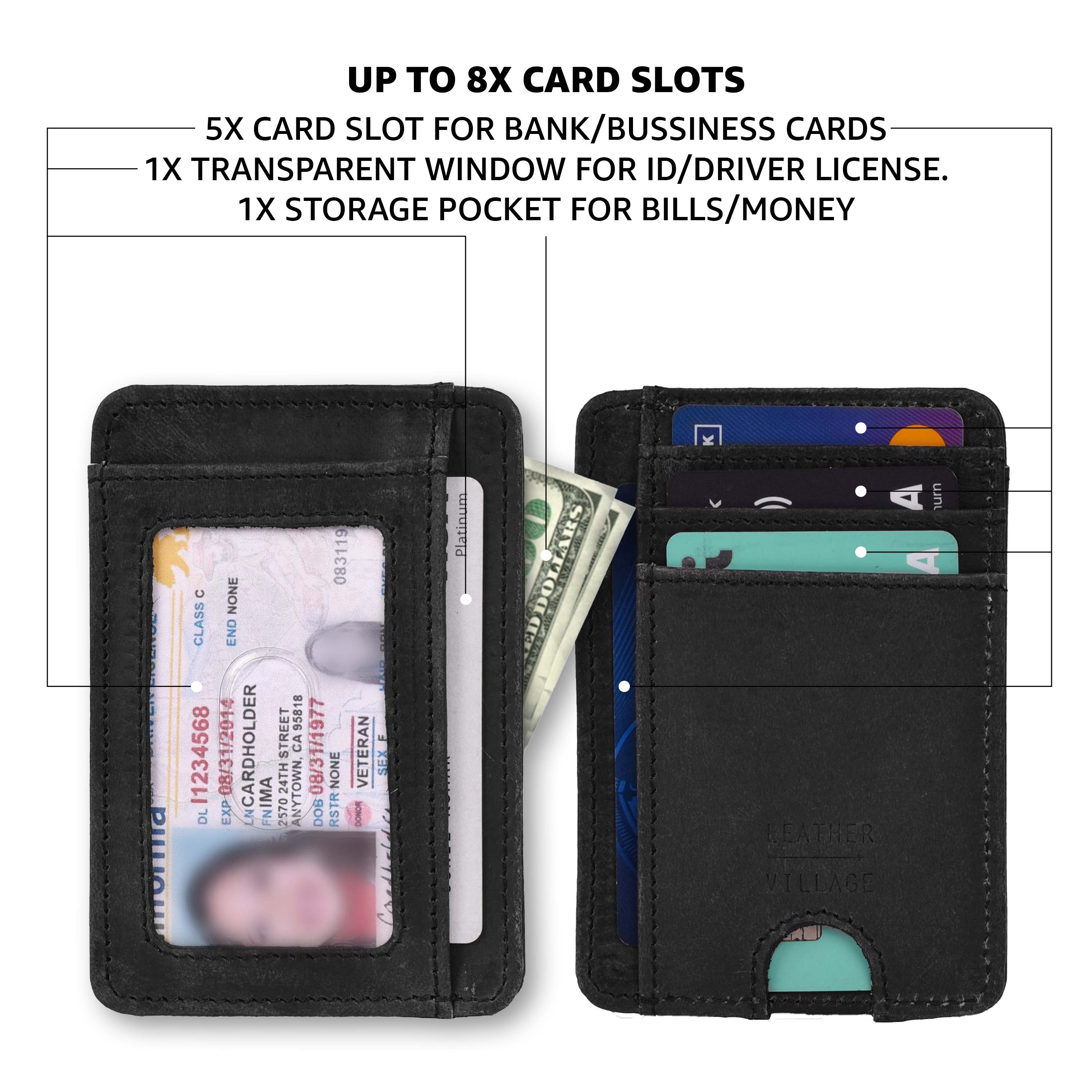 Leather Slim Wallet RFID Blocking Front Pocket Minimalist Credit Card Holder