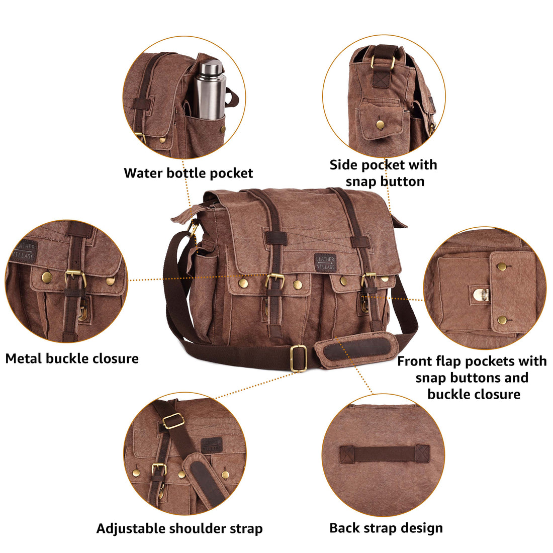 Canvas Messenger Shoulder Bag - Brown