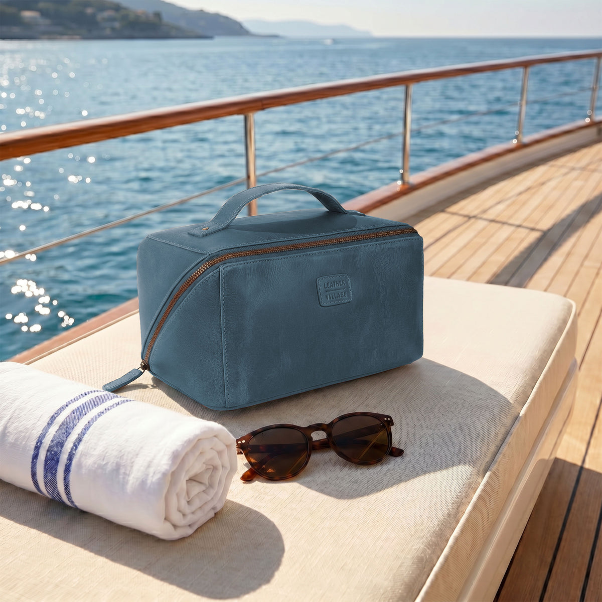 Leather Travel Cosmetic Bag for Women - Blue