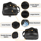 Leather Village Black Leather Cosmetic and Toiletry Organizer Pouch