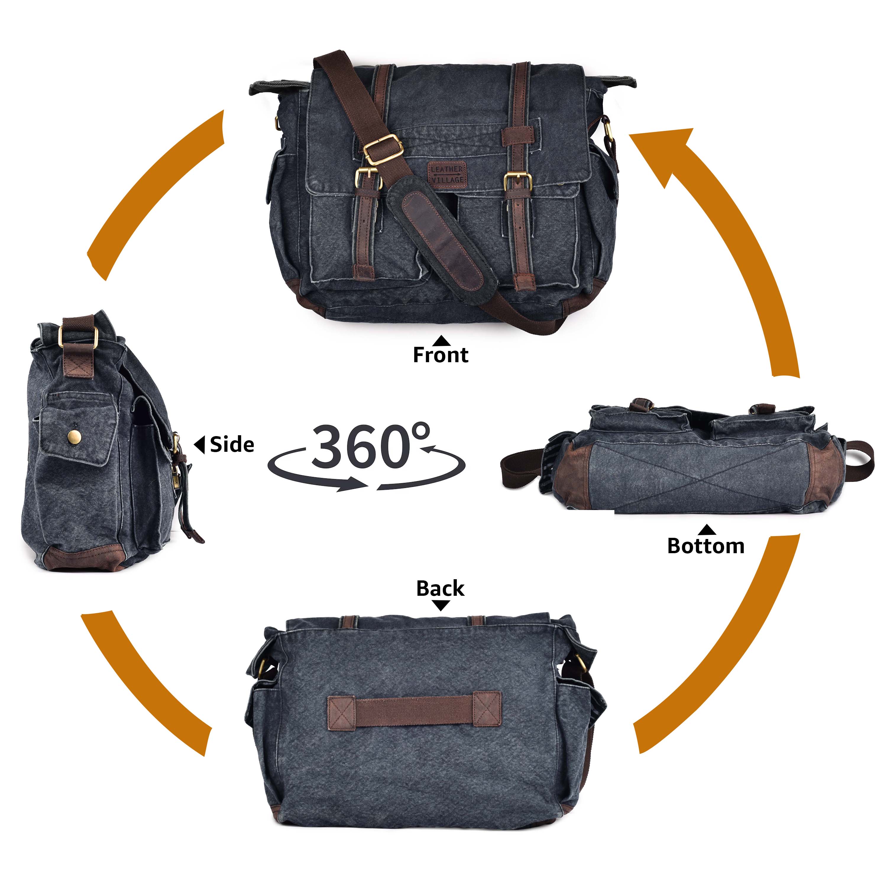 Canvas Messenger Shoulder Bag - Gray