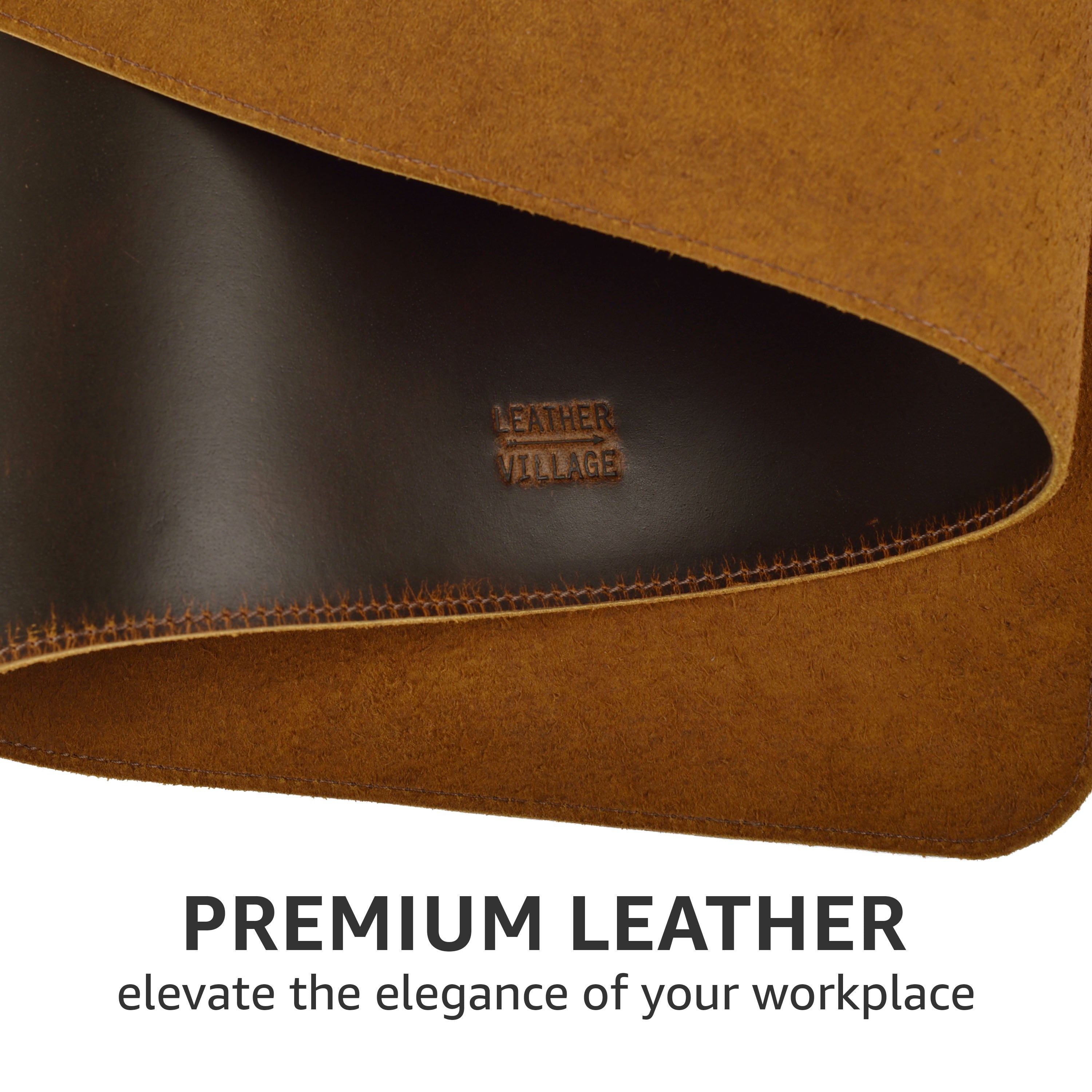 Real Leather Desk Mat for Desktop & Laptop, with Leather Tray & Tea Coaster, 3mm Thick 32''x16'' Genuine Leather Desk Cover-Protector-Blotter