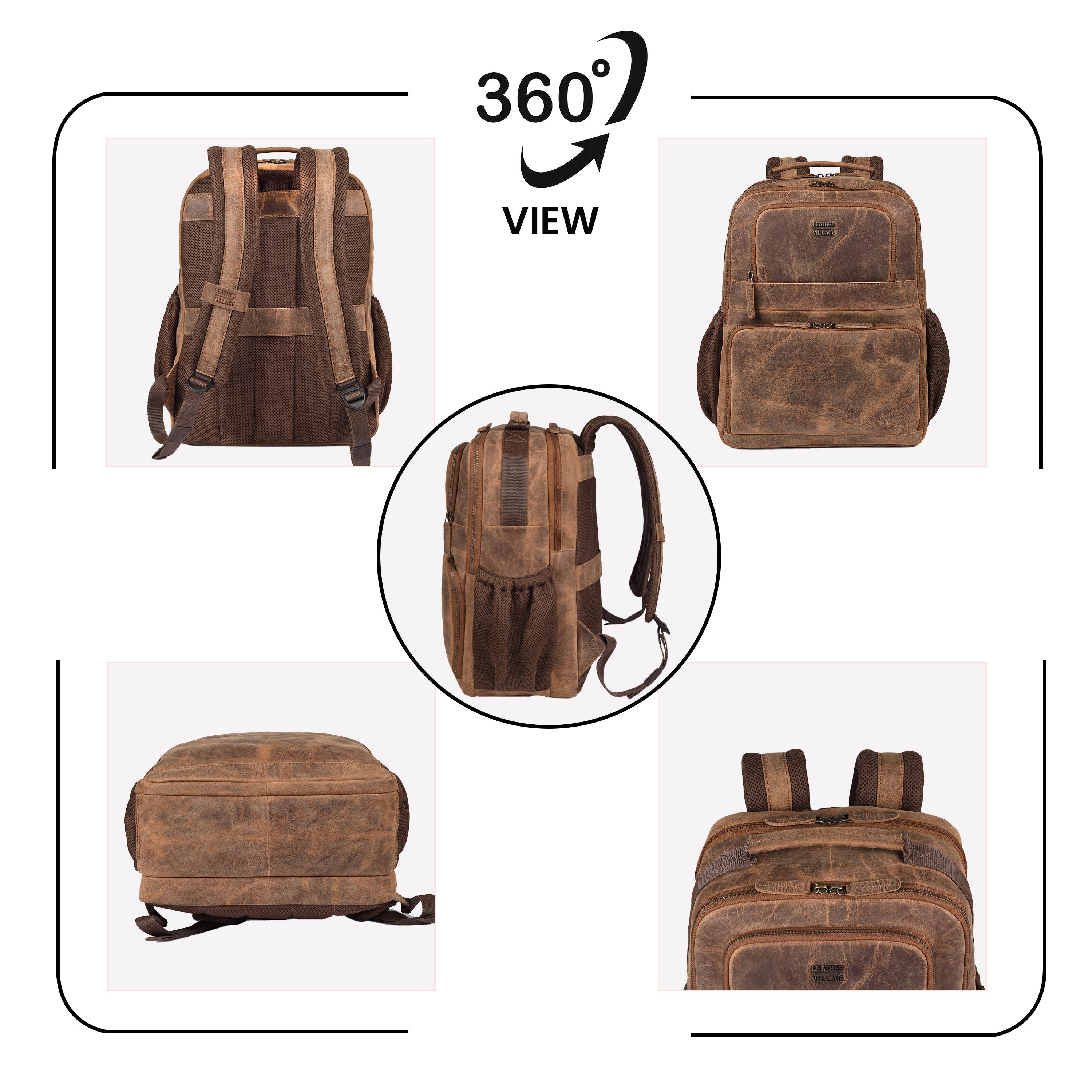 Full grain leather crossbody satchel bag with front buckle pockets