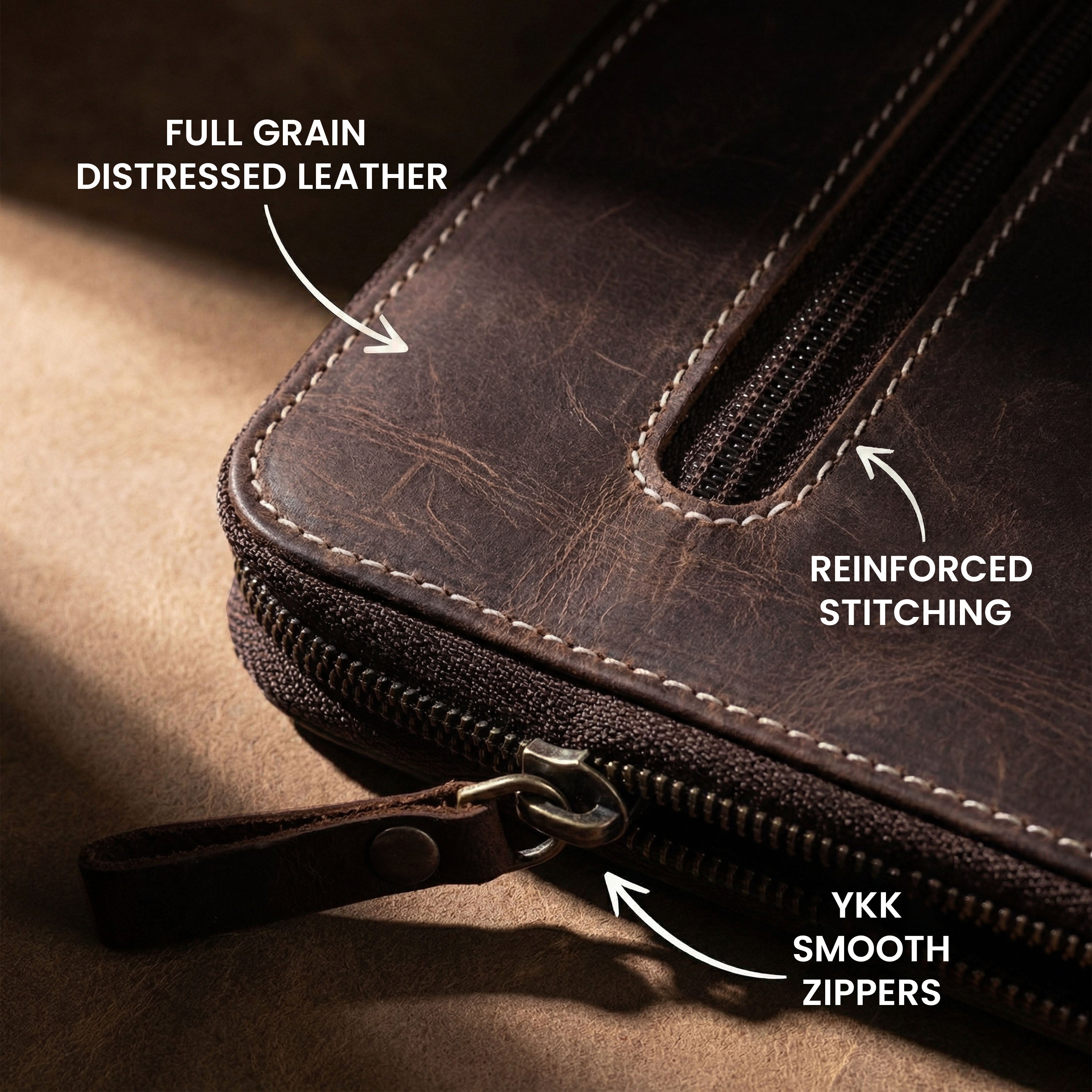Leather Zipper Padfolio Ring Binder Organizer for Men & Women -Sandal
