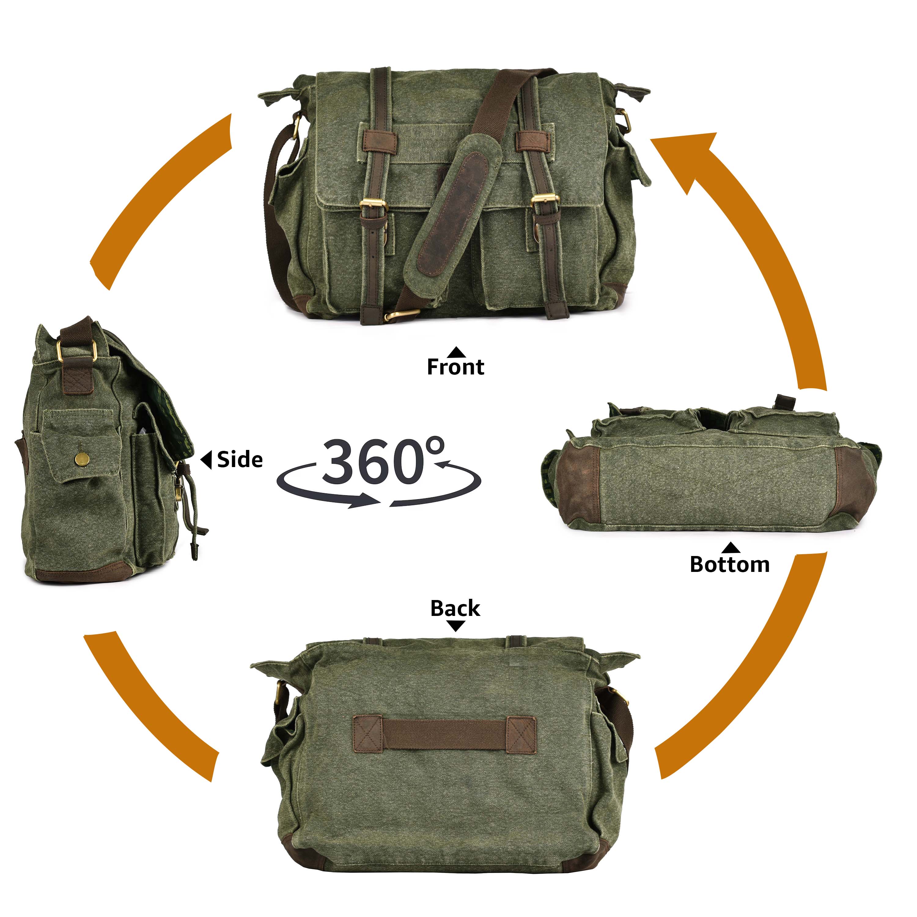 Canvas Messenger Shoulder Bag - Green