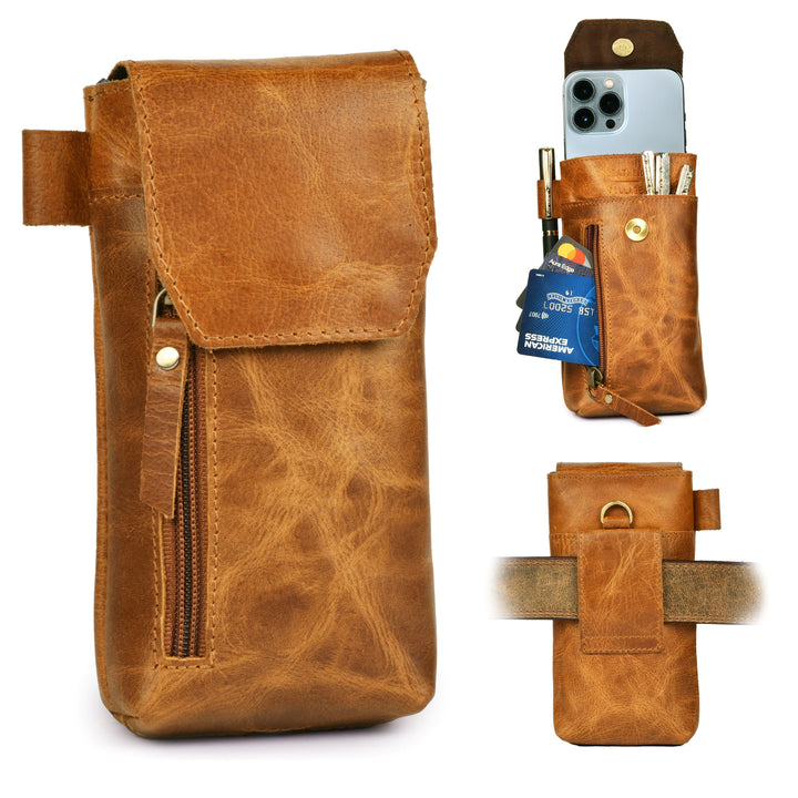 Leather Phone Holster Pouch - Tan