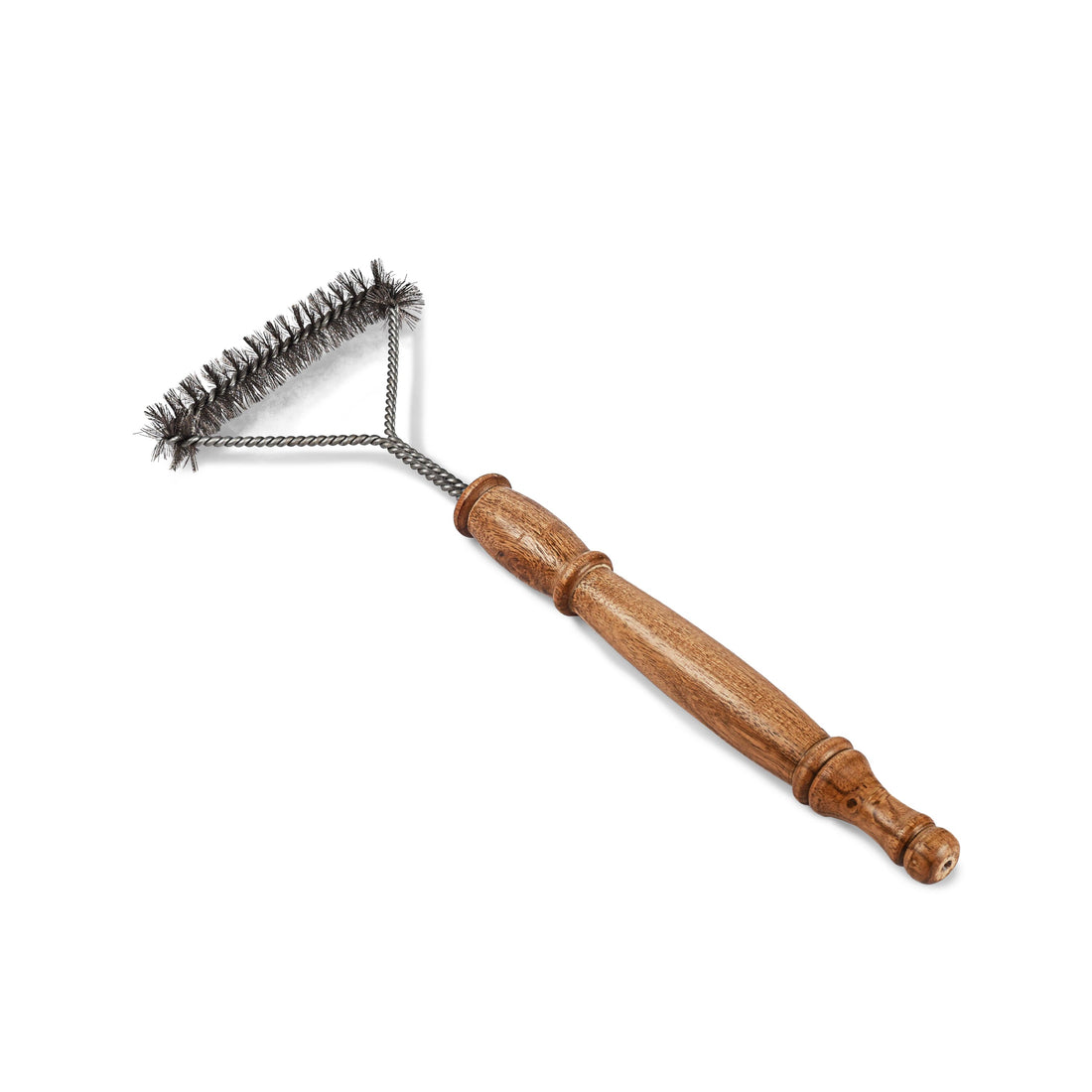 Stainless Steel Three Sided Grill Brush – BBQ Grill Cleaner for Outdoor Grills, 17” Extended Wooden Handle, No-Scratch, Heavy-Duty Barbecue Cleaning Tool