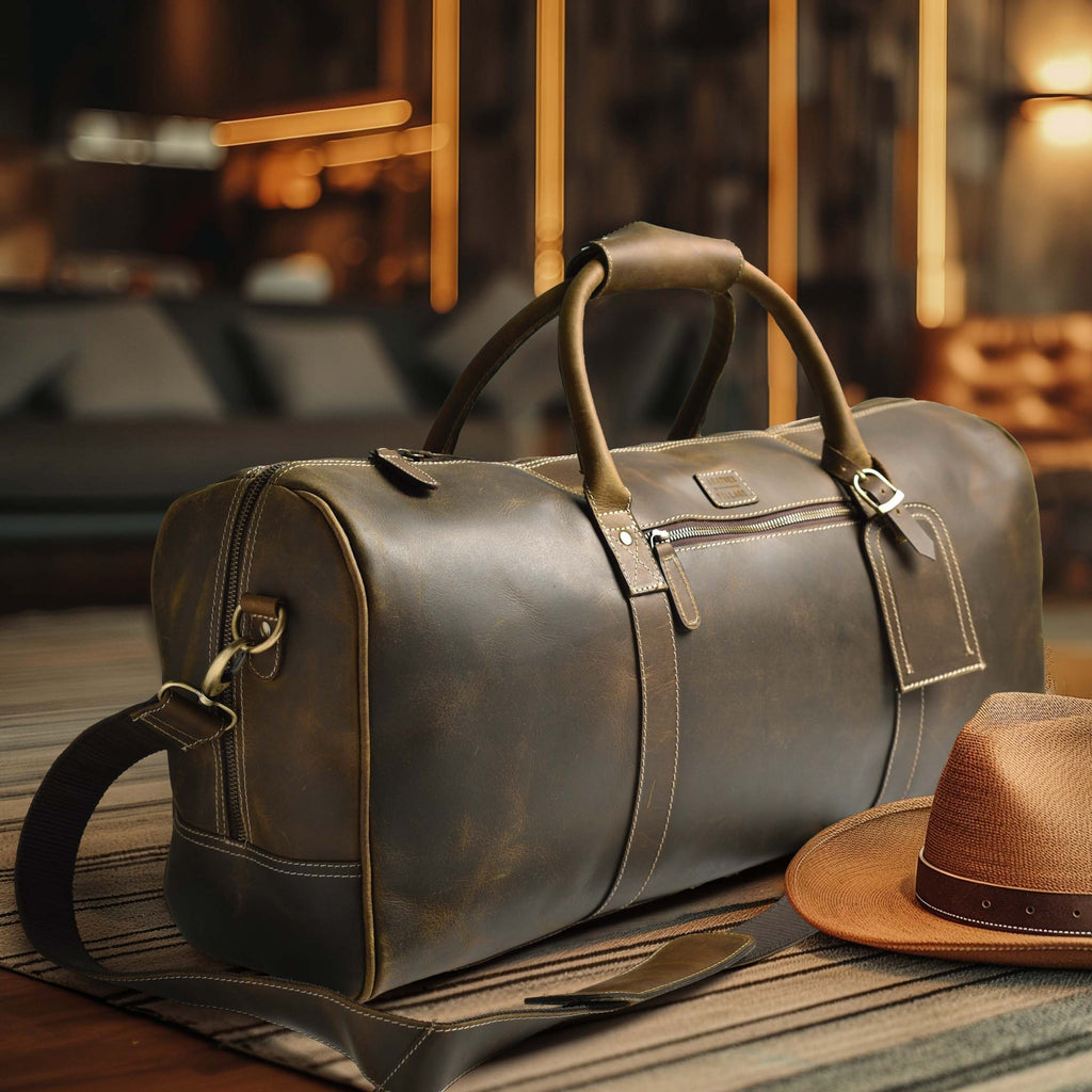 Leather Travel Duffel Bag - Mud