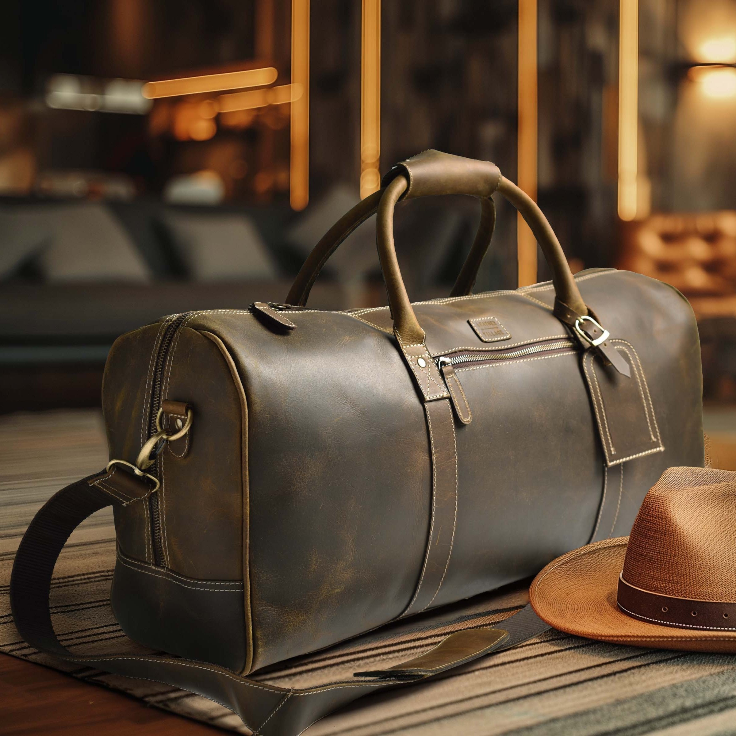 Leather Travel Duffel Bag - Mud