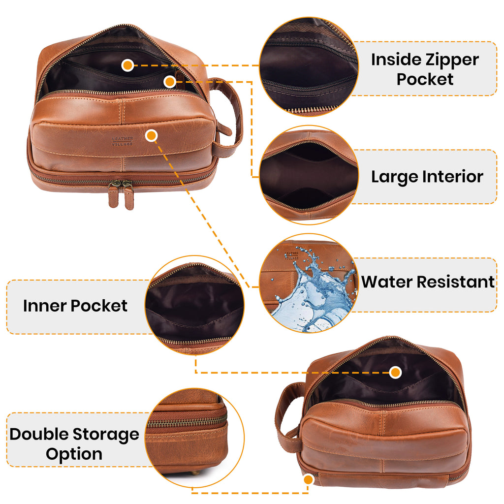 Stylish Leather Village leather travel organizer for toiletries and accessories