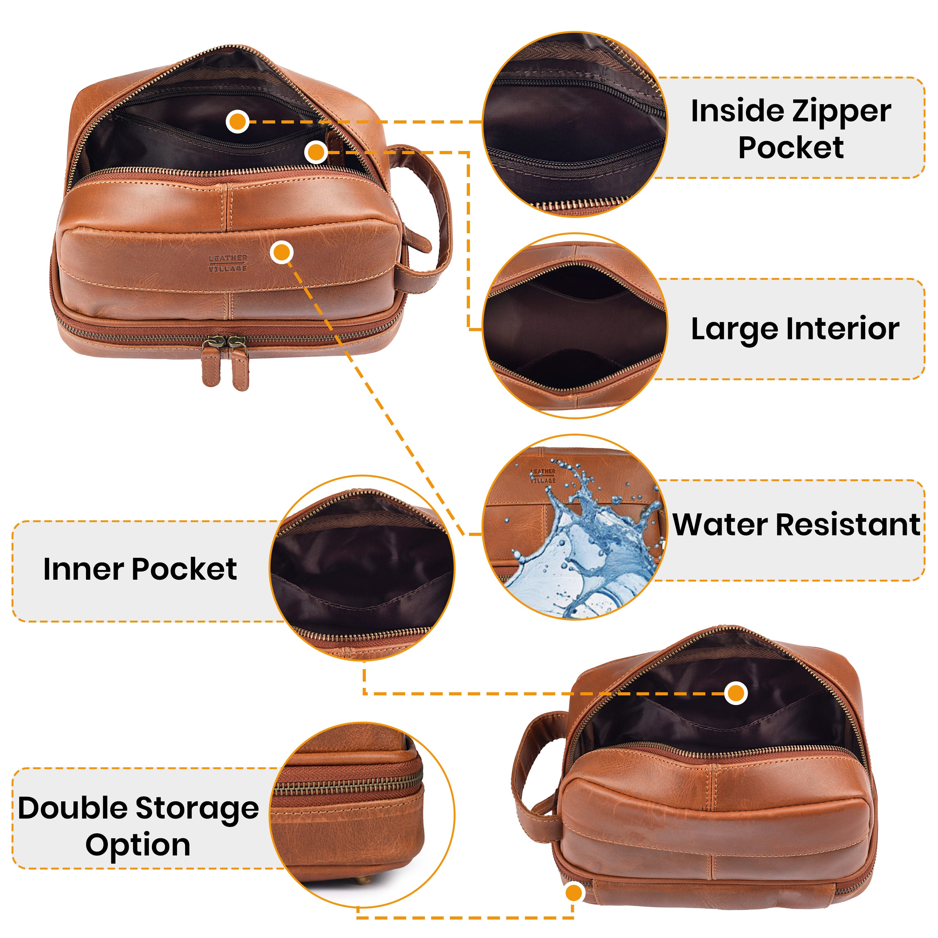 Stylish Leather Village leather travel organizer for toiletries and accessories