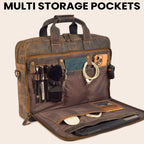 Leather Laptop Messenger Briefcase Bag - Cappuccino Brown