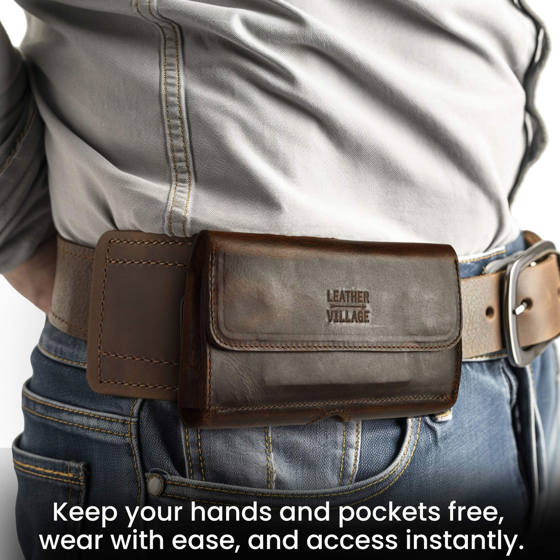 Leather Phone Holster Belt Clip Style for Men – Cell Phone Holsters Leather Belt Pouch – Horizontal Cell Phone Holder for Belt with Magnet Closure – Leather Cell Phone Holder for Belt