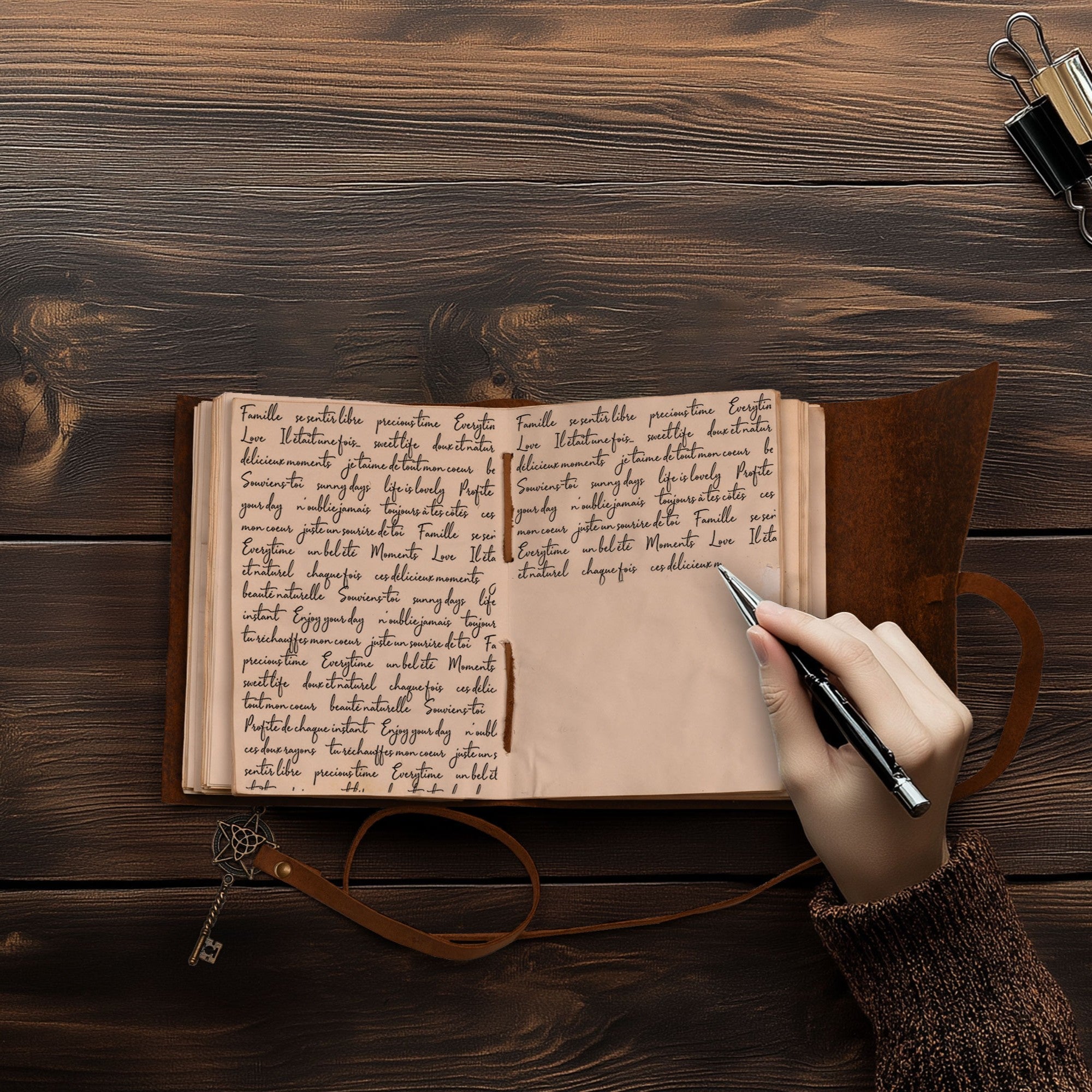 Floral Leather Notebook - Brown Leather Village