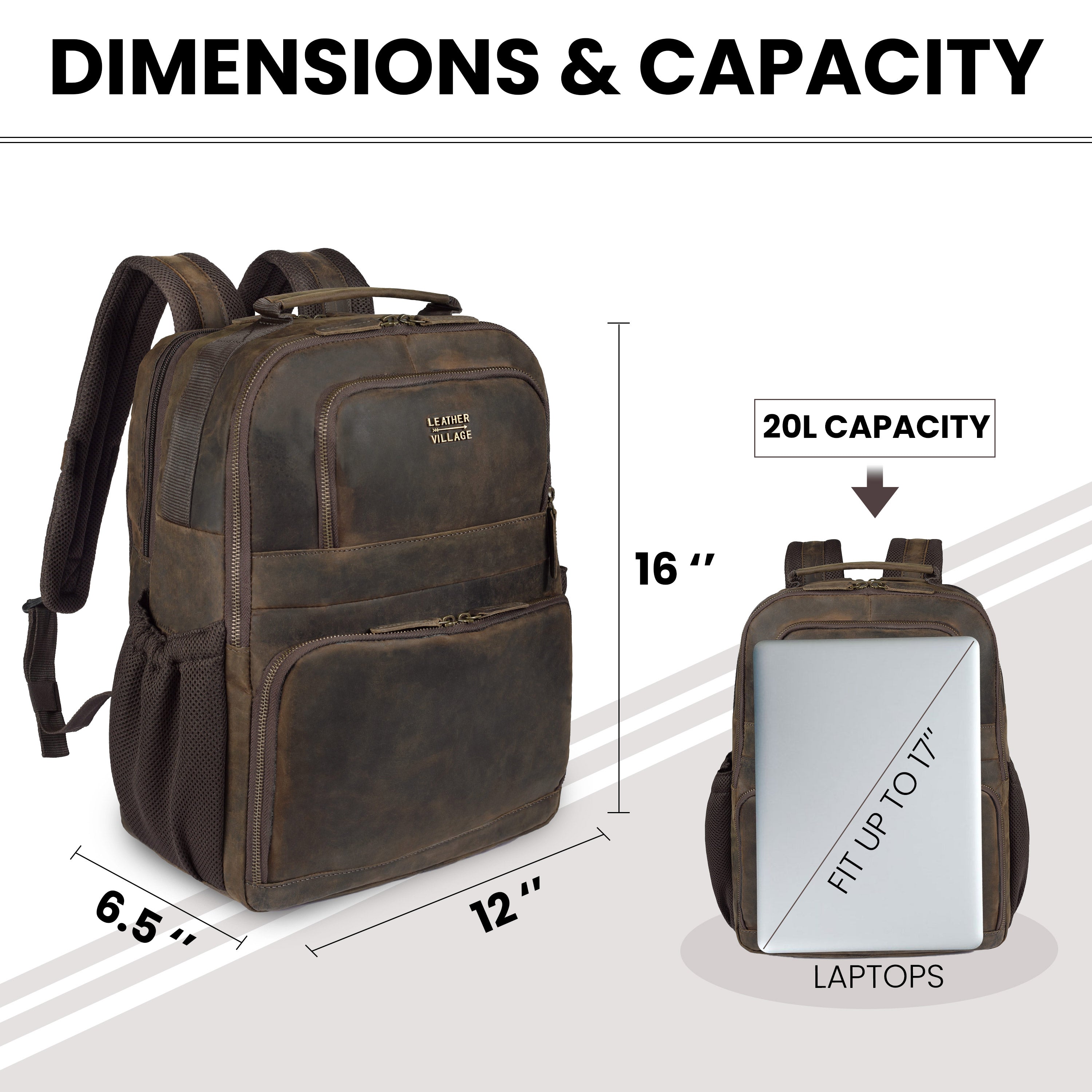 Vintage Leather Laptop Backpack Distressed Brown Travel Bag